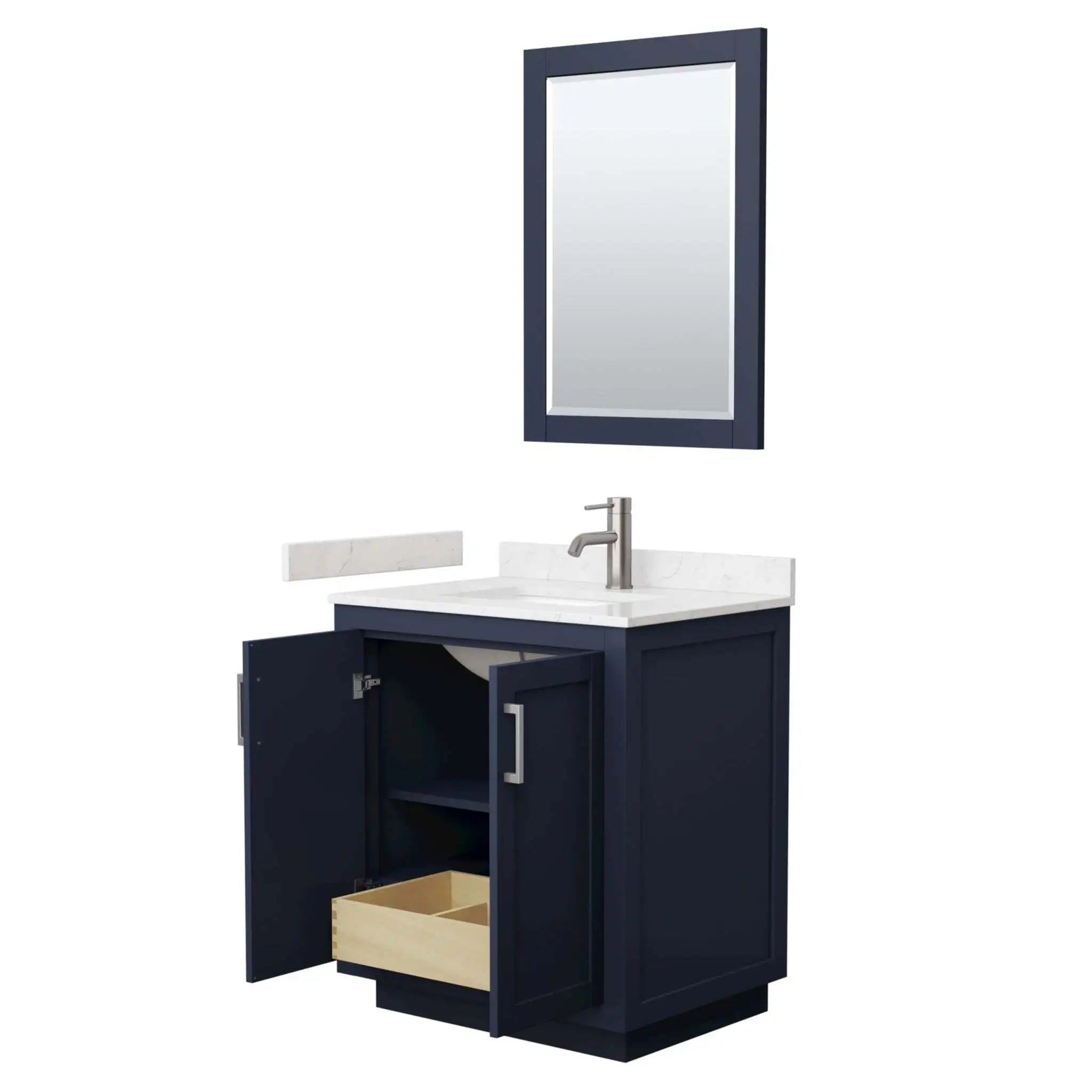 30" Miranda Single Bathroom Vanity in Dark Blue with Brushed Nickel Trim & 24" Mirror by Wyndham