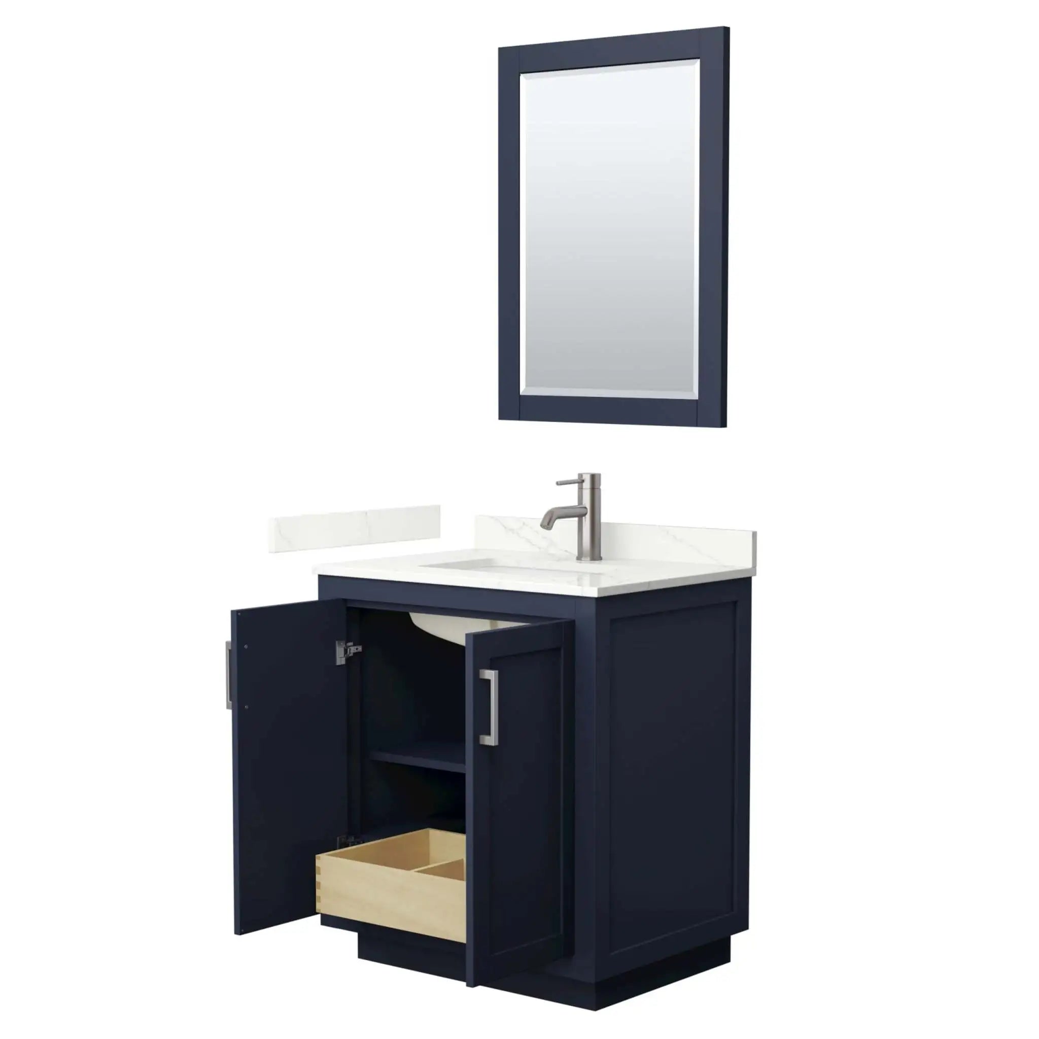 30" Miranda Single Bathroom Vanity in Dark Blue with Brushed Nickel Trim & 24" Mirror by Wyndham