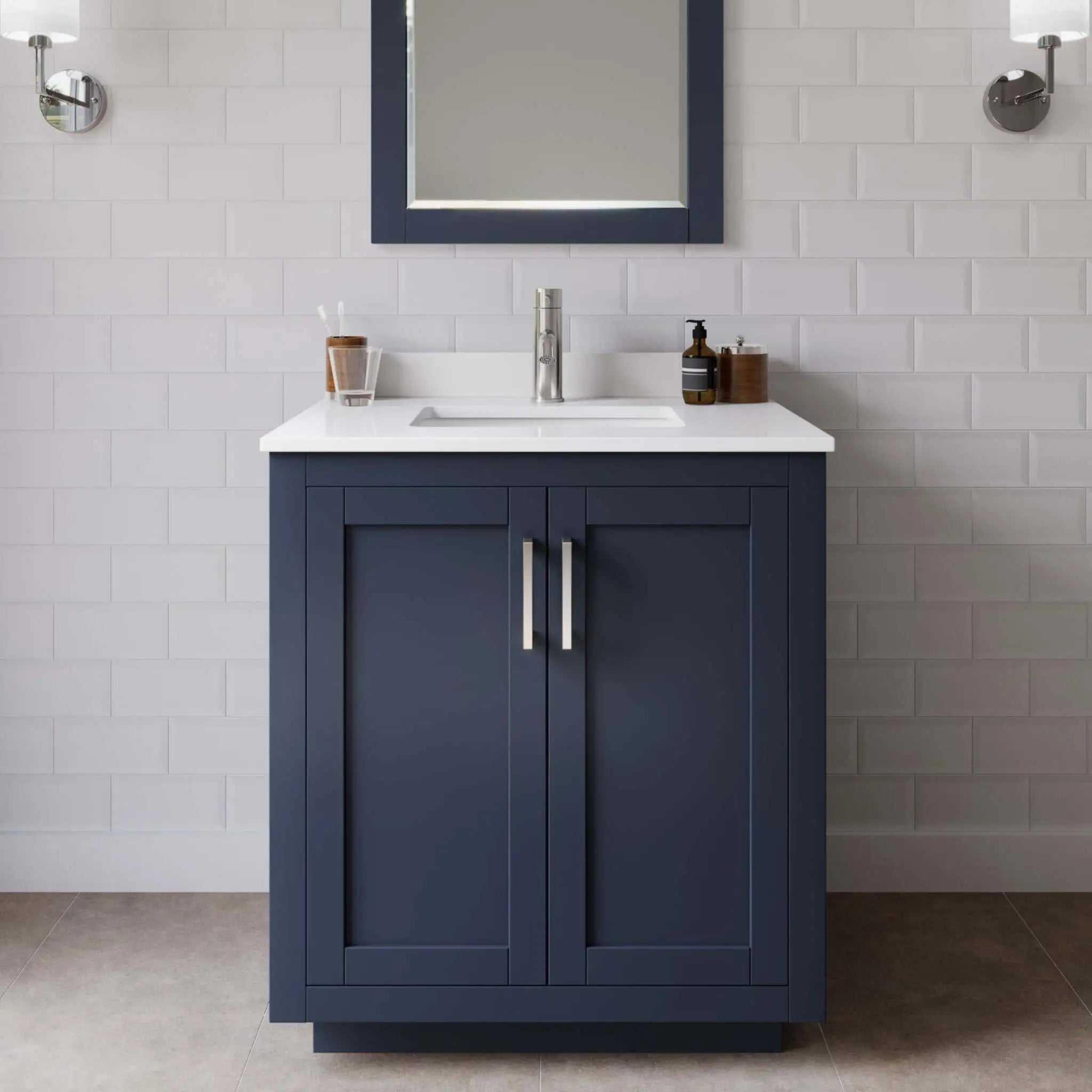 30" Miranda Single Bathroom Vanity in Dark Blue with Brushed Nickel Trim by Wyndham