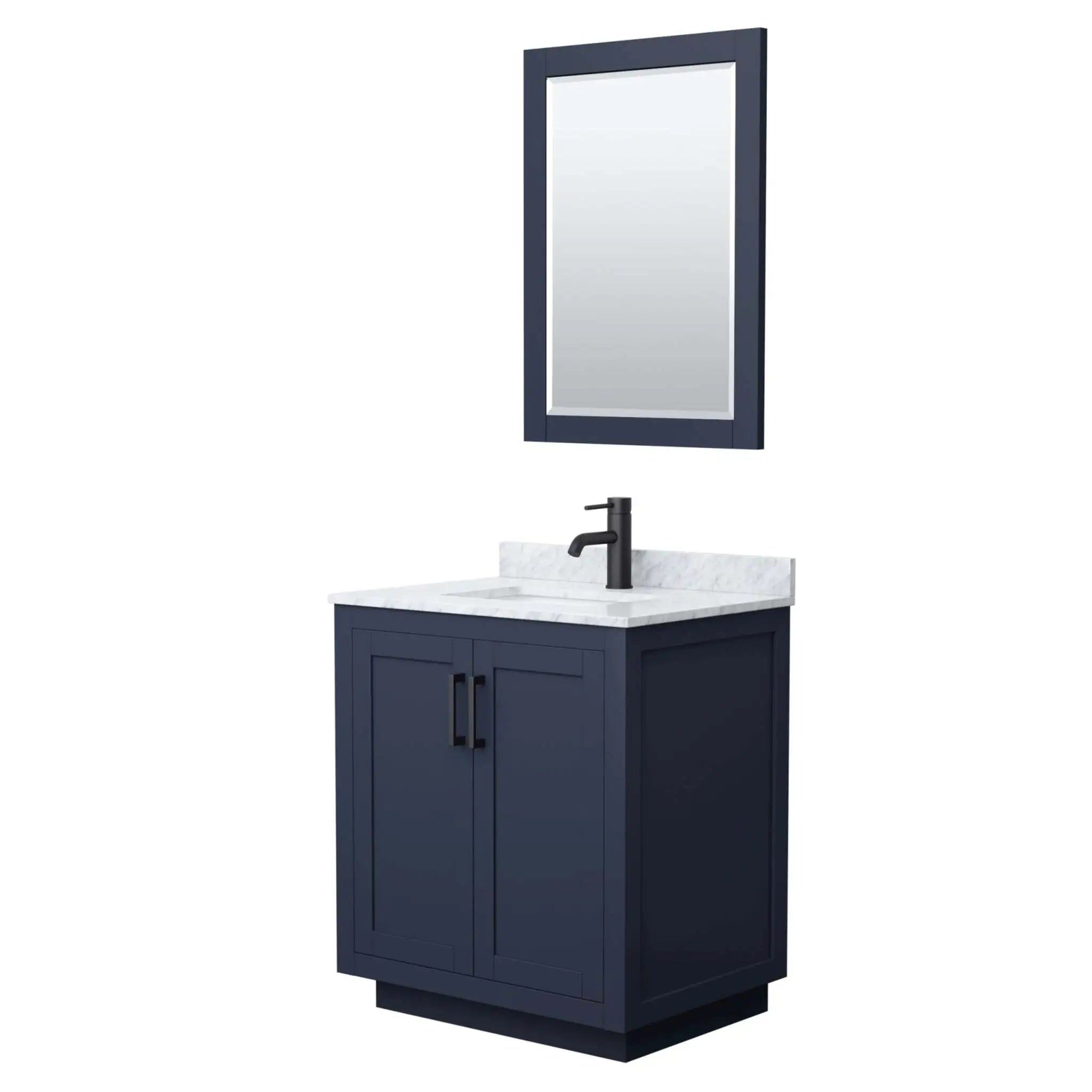 30" Miranda Single Bathroom Vanity in Dark Blue with Matte Black Trim & 24" Mirror by Wyndham
