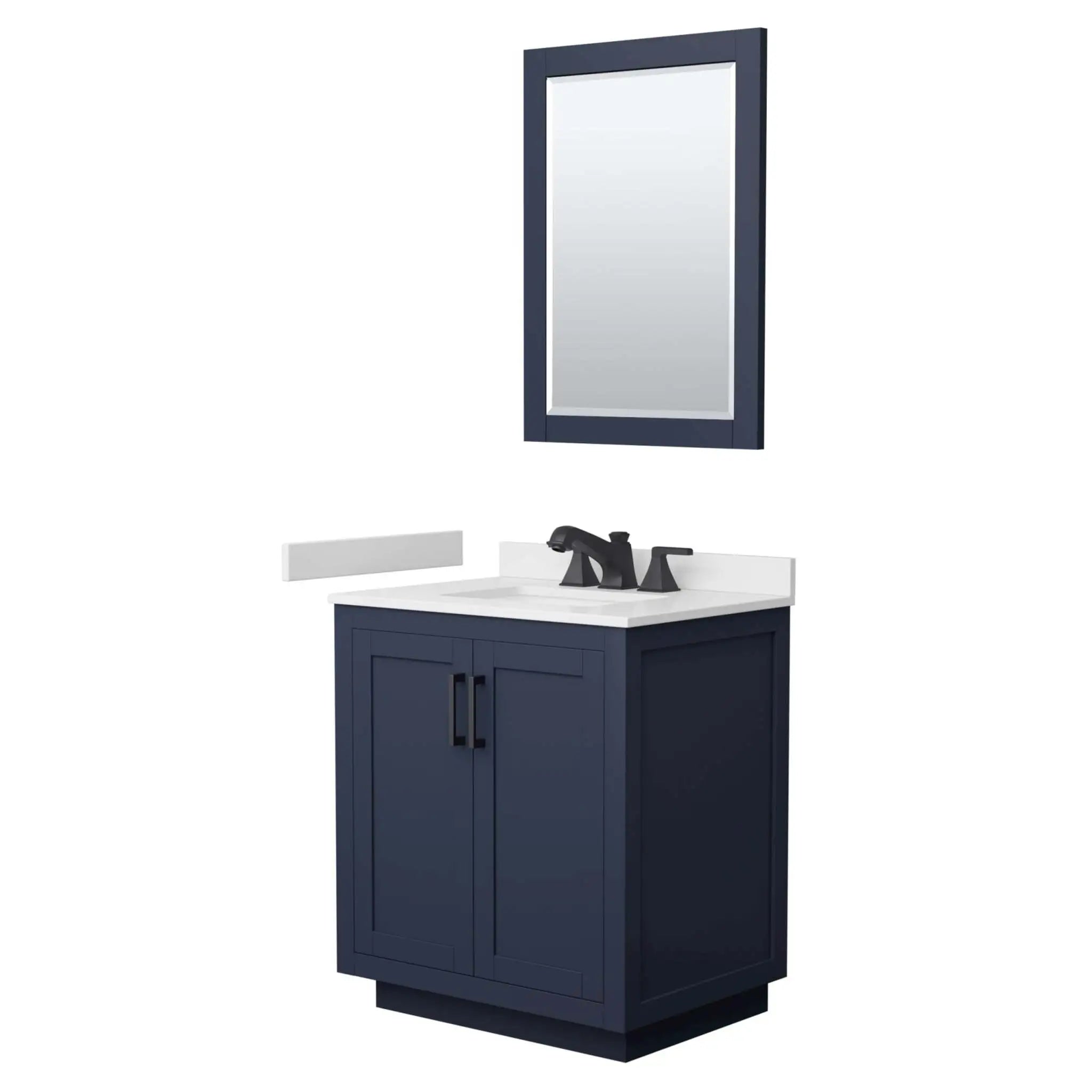 30" Miranda Single Bathroom Vanity in Dark Blue with Matte Black Trim & 24" Mirror by Wyndham