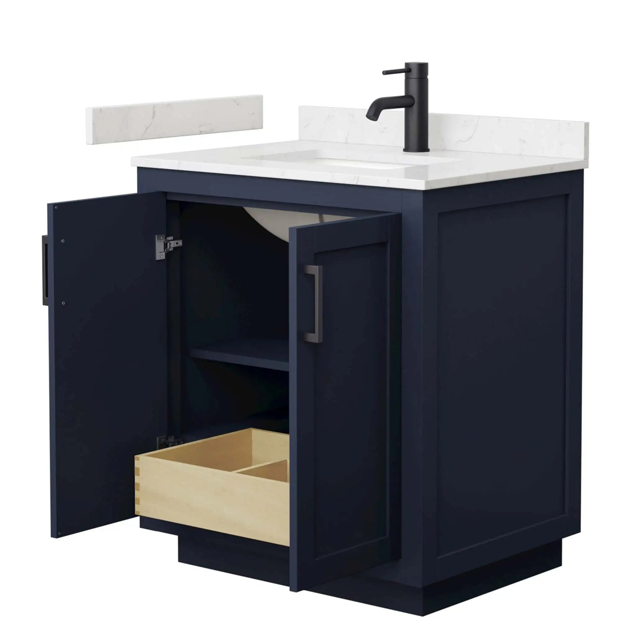 30" Miranda Single Bathroom Vanity in Dark Blue with Matte Black Trim by Wyndham