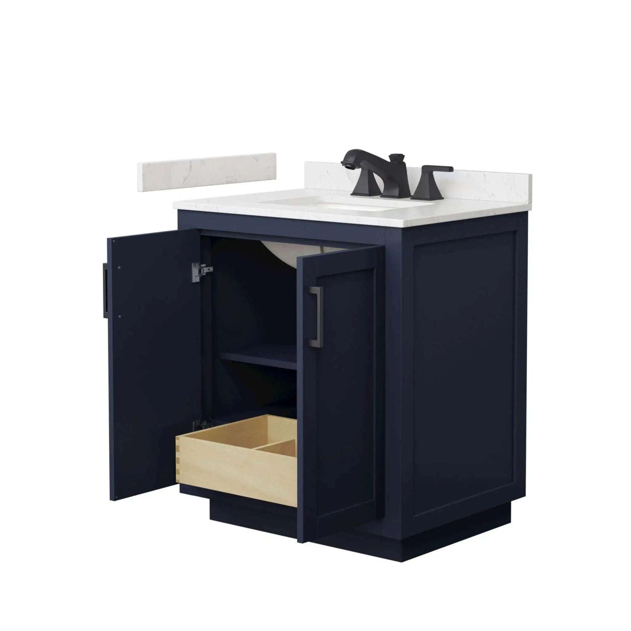 30" Miranda Single Bathroom Vanity in Dark Blue with Matte Black Trim by Wyndham