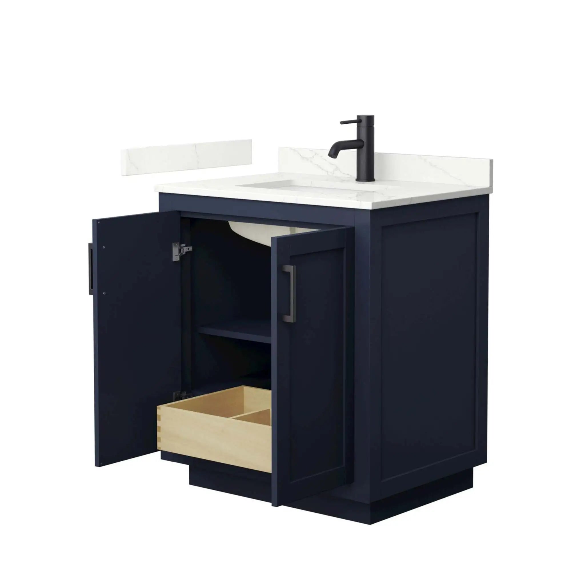30" Miranda Single Bathroom Vanity in Dark Blue with Matte Black Trim by Wyndham