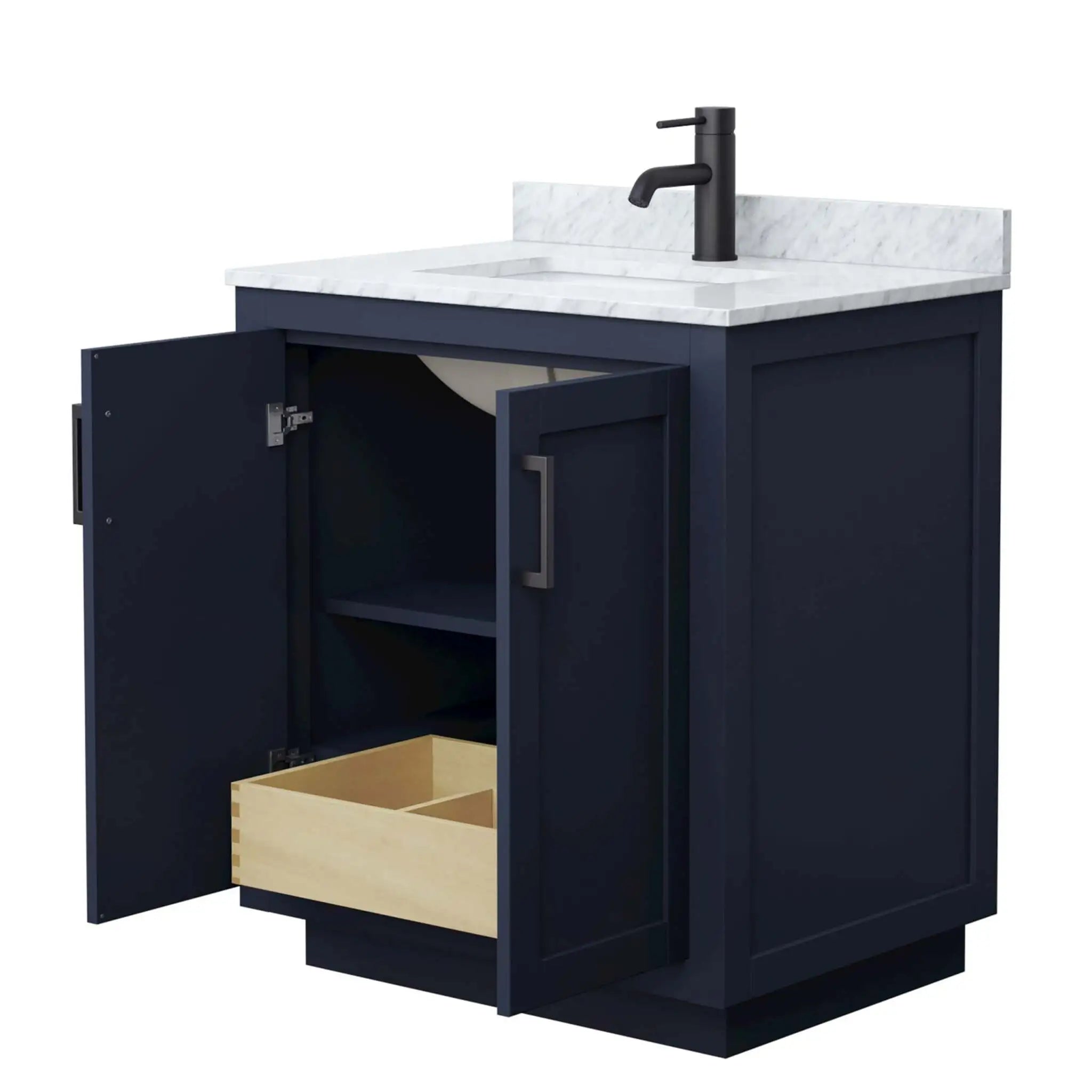 30" Miranda Single Bathroom Vanity in Dark Blue with Matte Black Trim by Wyndham