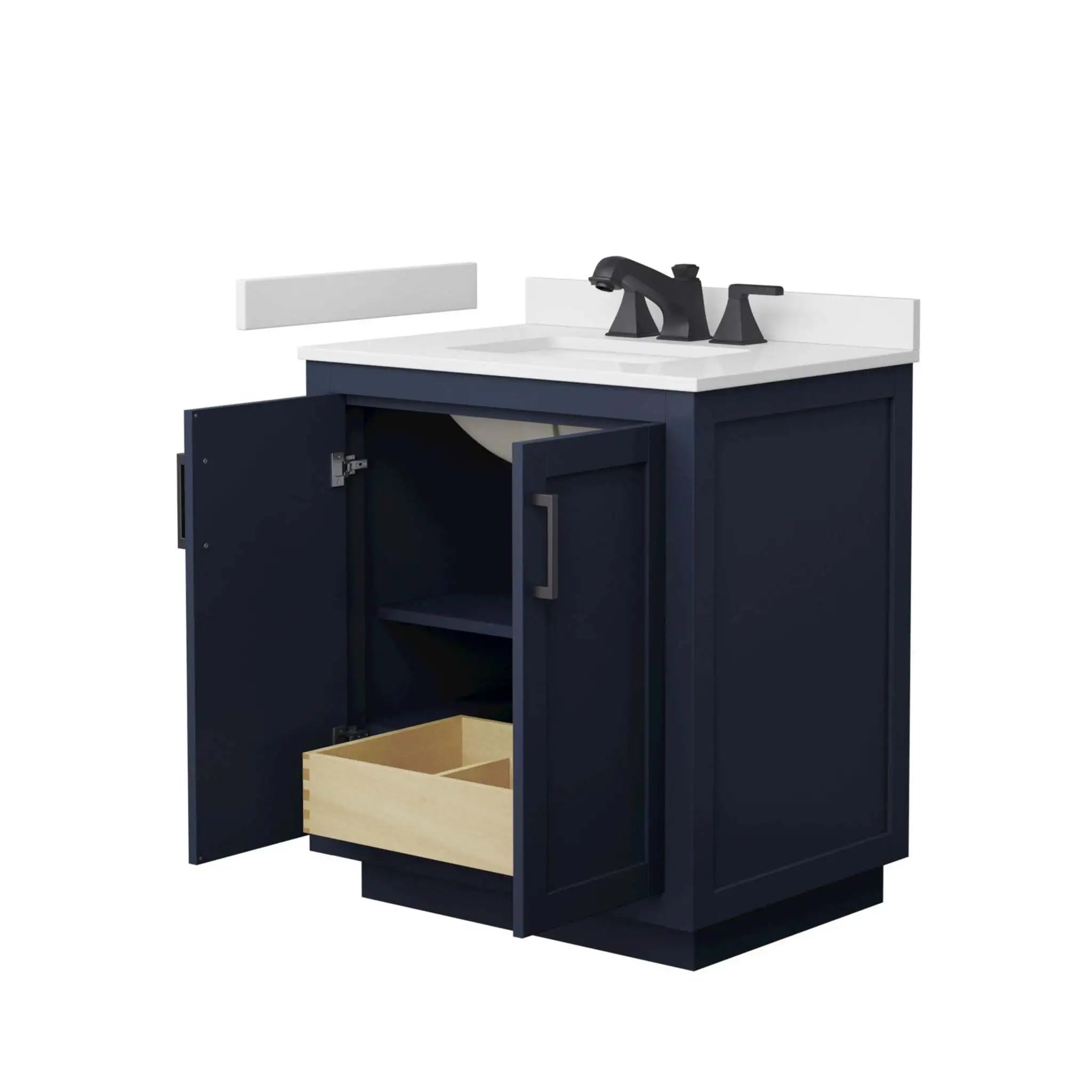 30" Miranda Single Bathroom Vanity in Dark Blue with Matte Black Trim by Wyndham