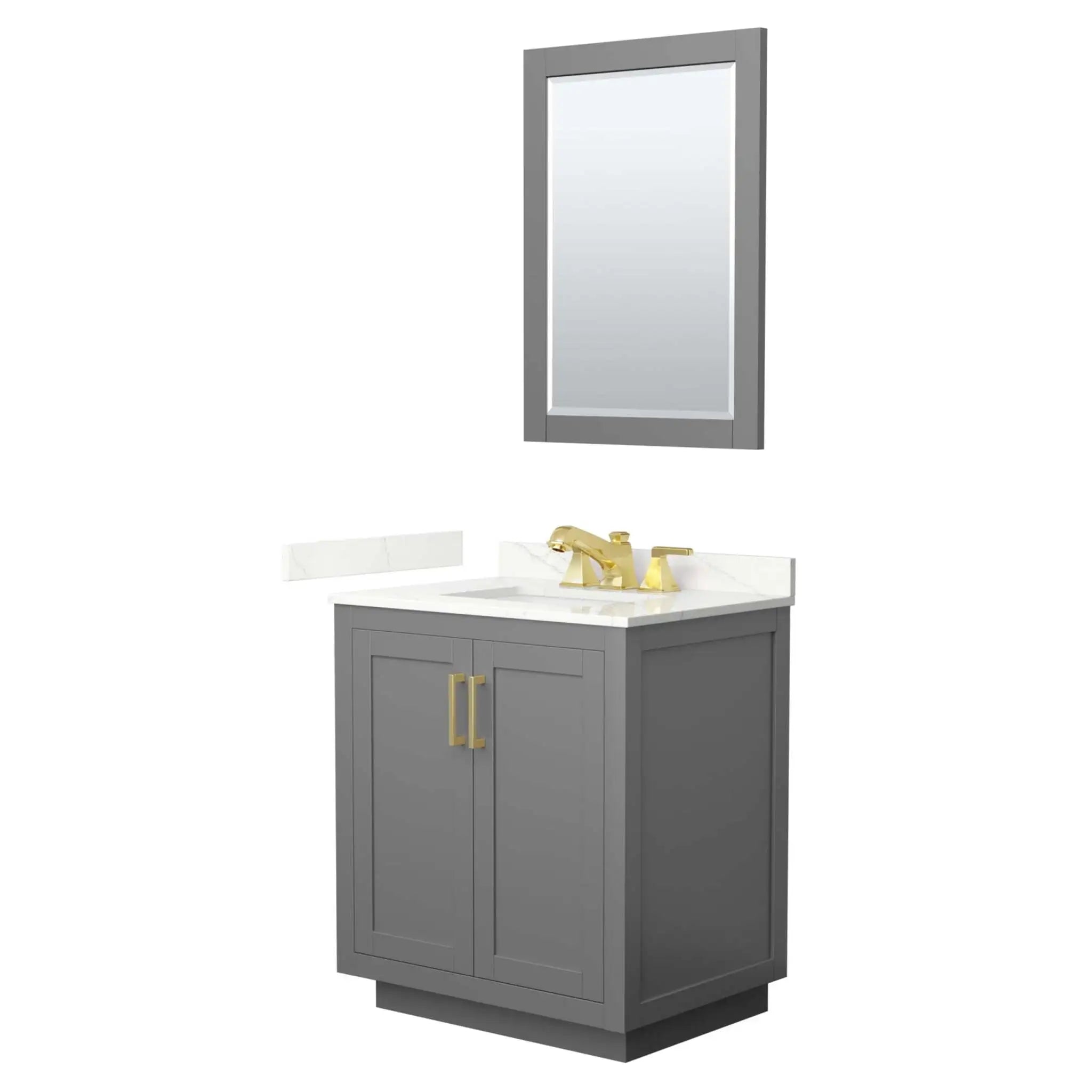 30" Miranda Single Bathroom Vanity in Dark Gray with Brushed Gold Trim & 24" Mirror by Wyndham