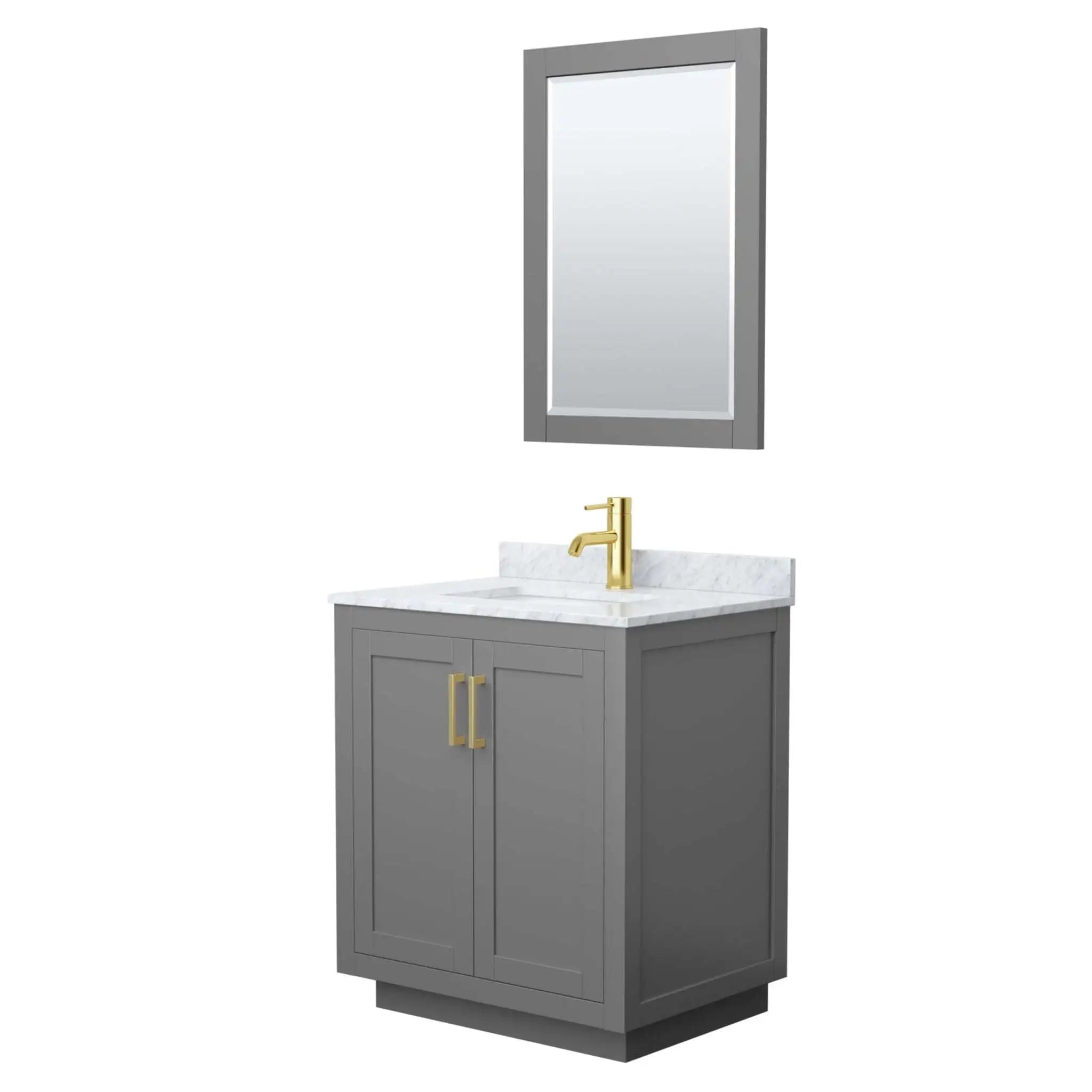 30" Miranda Single Bathroom Vanity in Dark Gray with Brushed Gold Trim & 24" Mirror by Wyndham