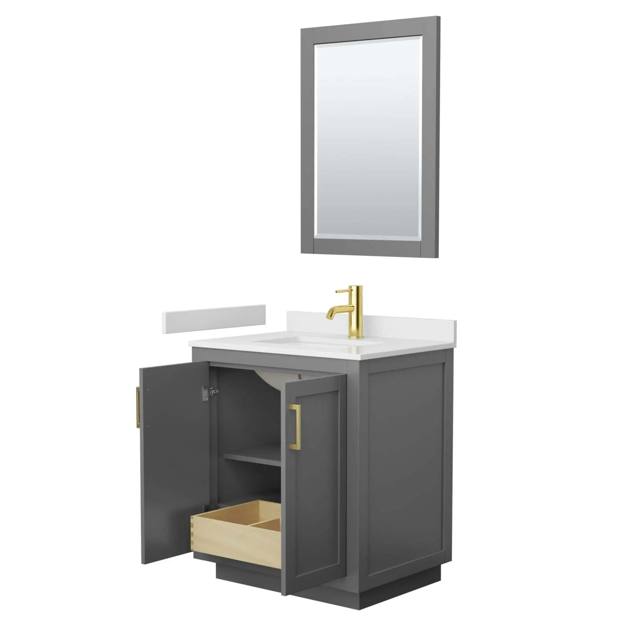 30" Miranda Single Bathroom Vanity in Dark Gray with Brushed Gold Trim & 24" Mirror by Wyndham