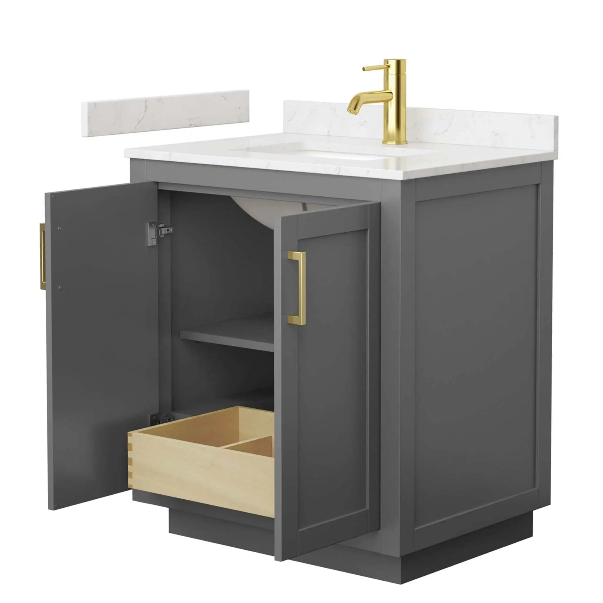 30" Miranda Single Bathroom Vanity in Dark Gray with Brushed Gold Trim by Wyndham