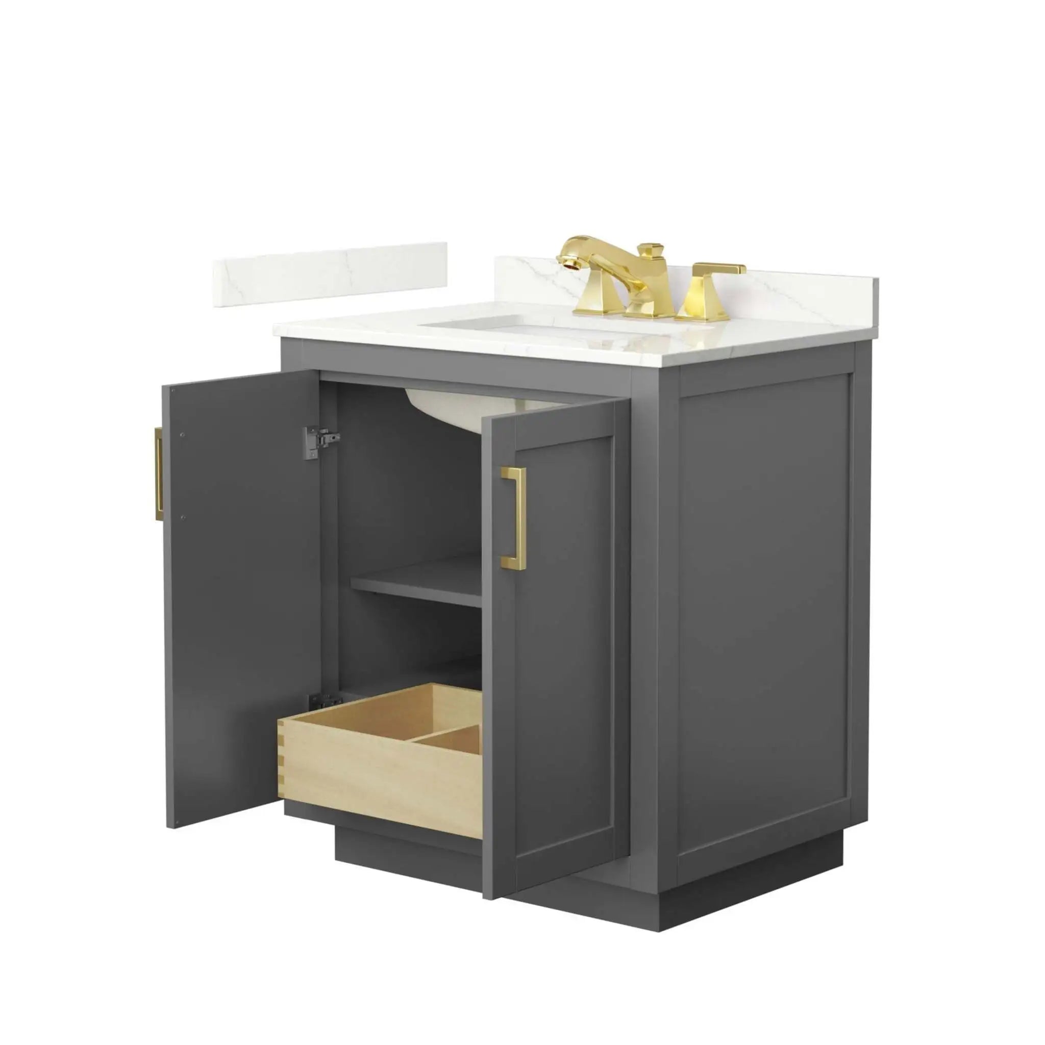 30" Miranda Single Bathroom Vanity in Dark Gray with Brushed Gold Trim by Wyndham