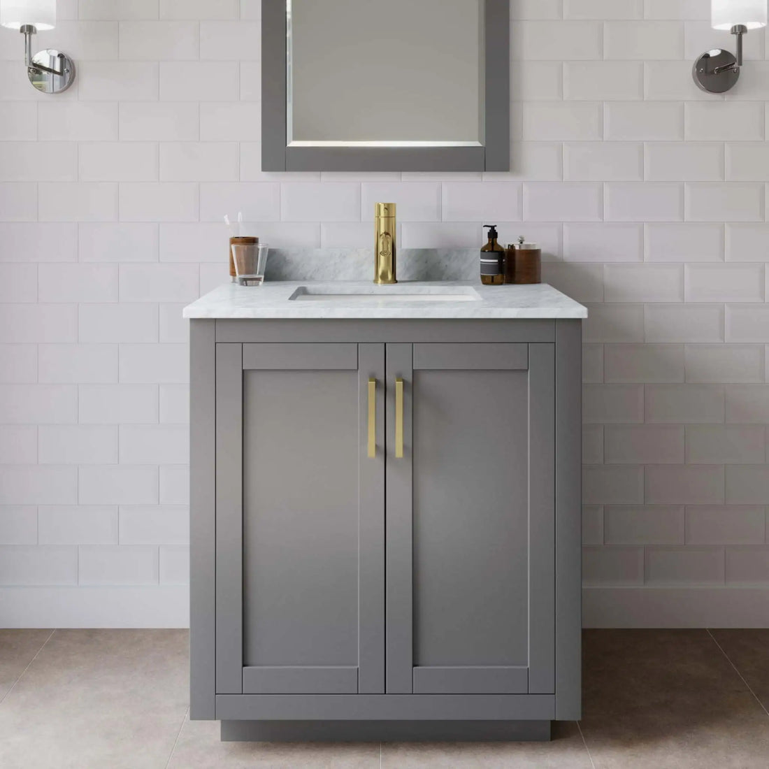 30" Miranda Single Bathroom Vanity in Dark Gray with Brushed Gold Trim by Wyndham