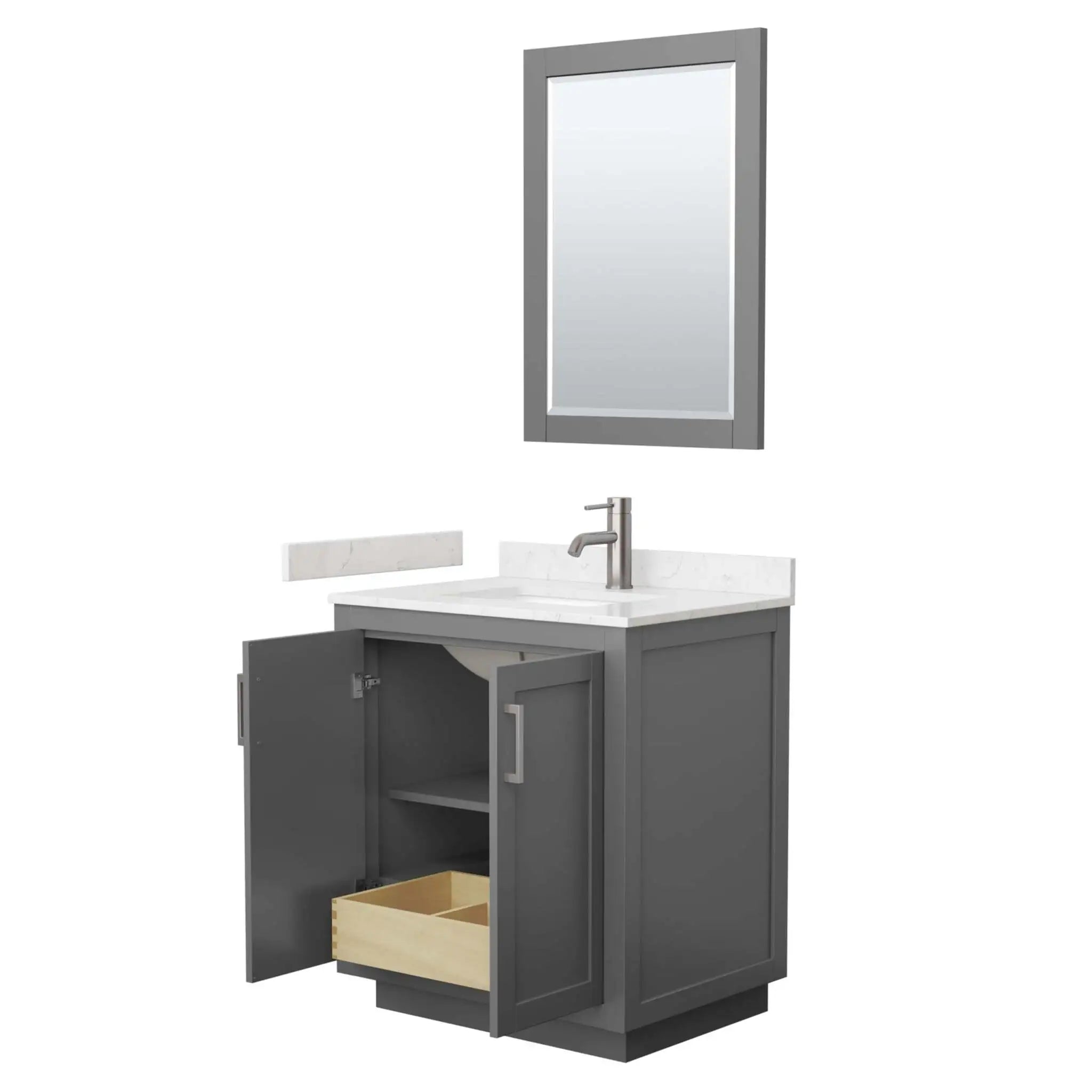 30" Miranda Single Bathroom Vanity in Dark Gray with Brushed Nickel Trim & 24" Mirror by Wyndham