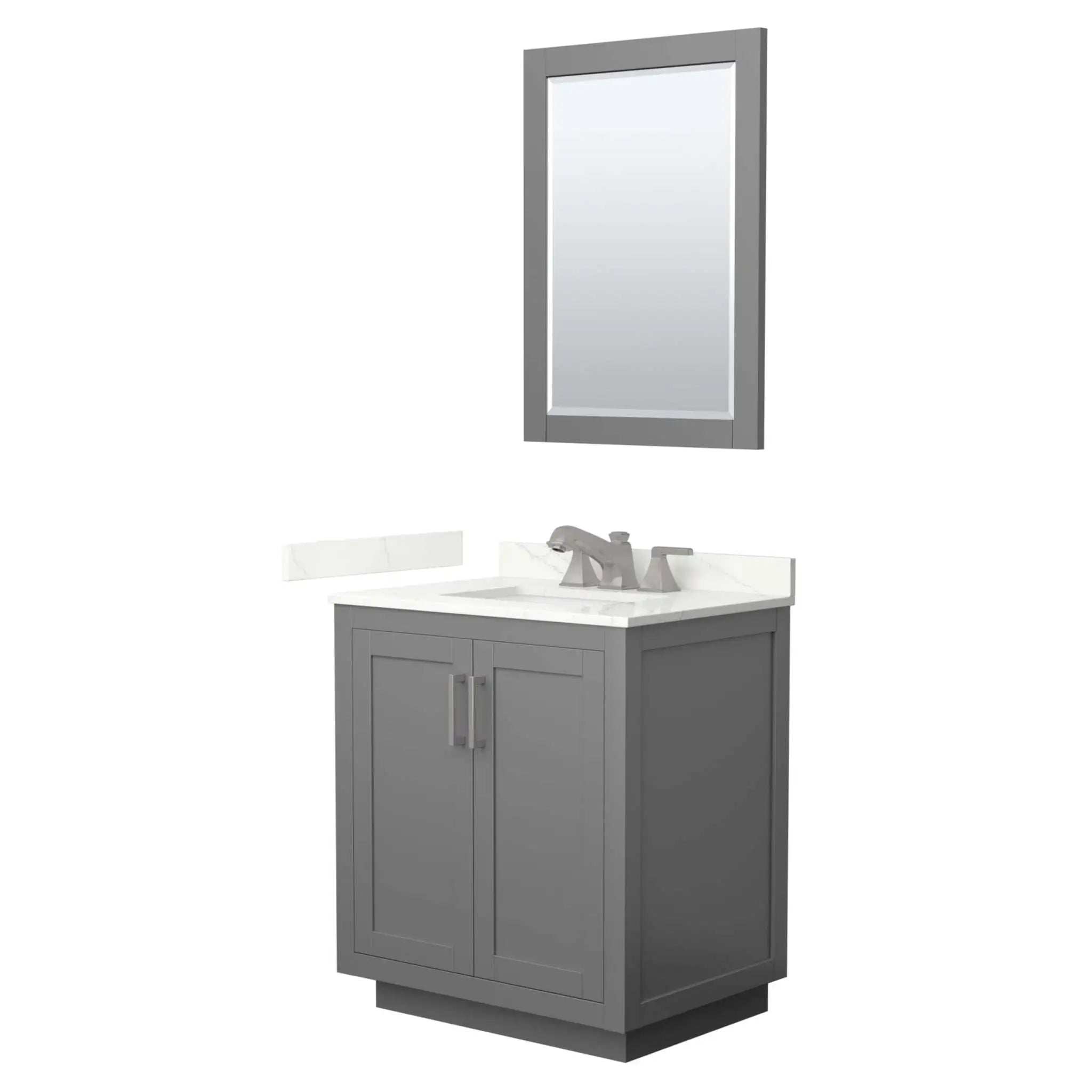 30" Miranda Single Bathroom Vanity in Dark Gray with Brushed Nickel Trim & 24" Mirror by Wyndham