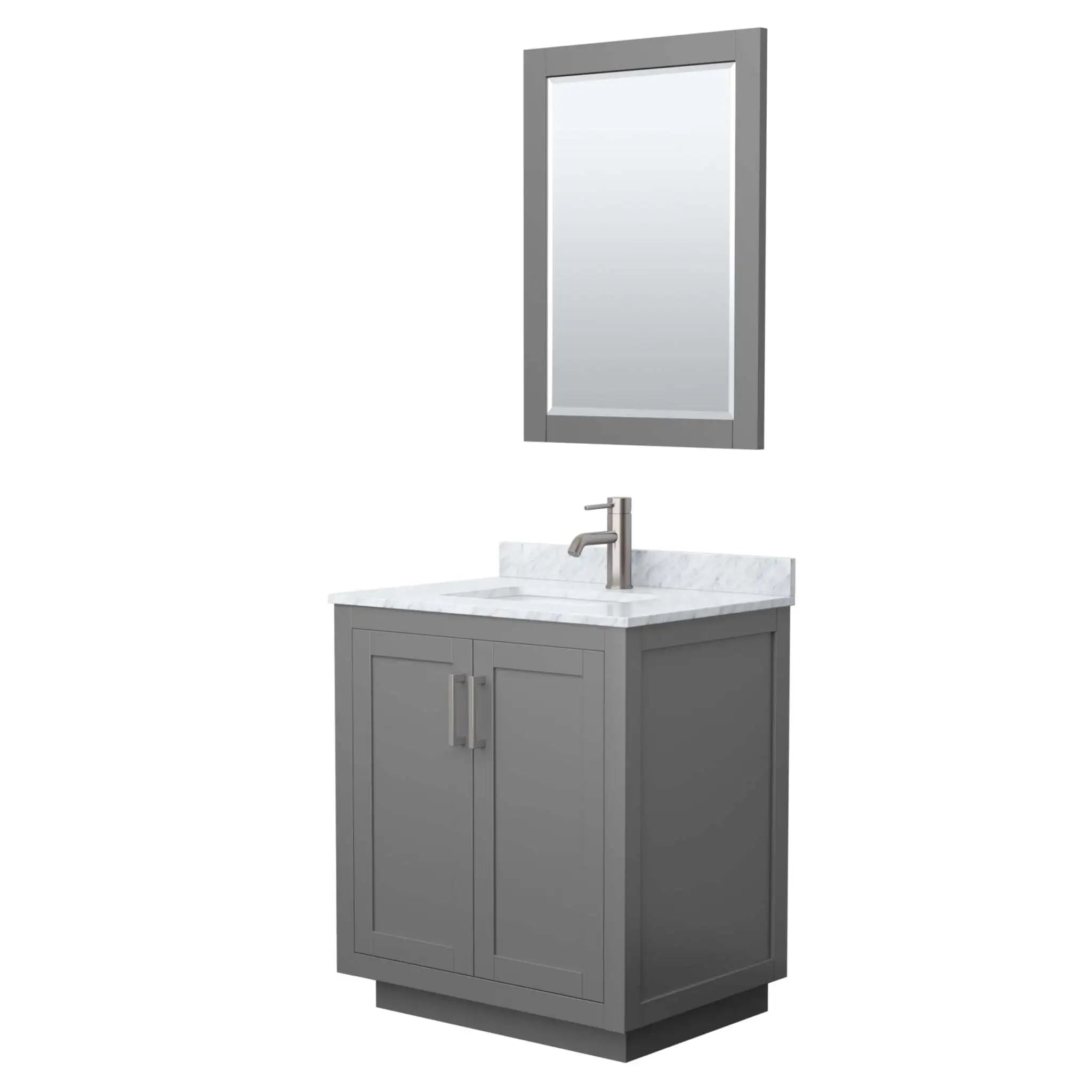 30" Miranda Single Bathroom Vanity in Dark Gray with Brushed Nickel Trim & 24" Mirror by Wyndham