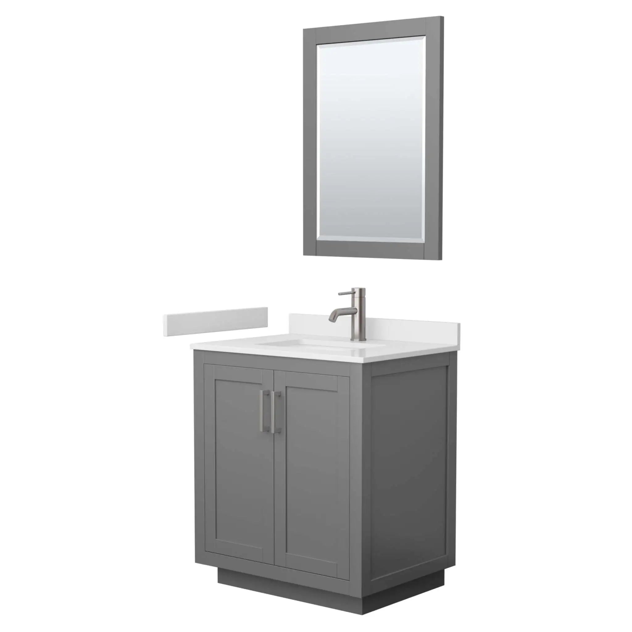 30" Miranda Single Bathroom Vanity in Dark Gray with Brushed Nickel Trim & 24" Mirror by Wyndham