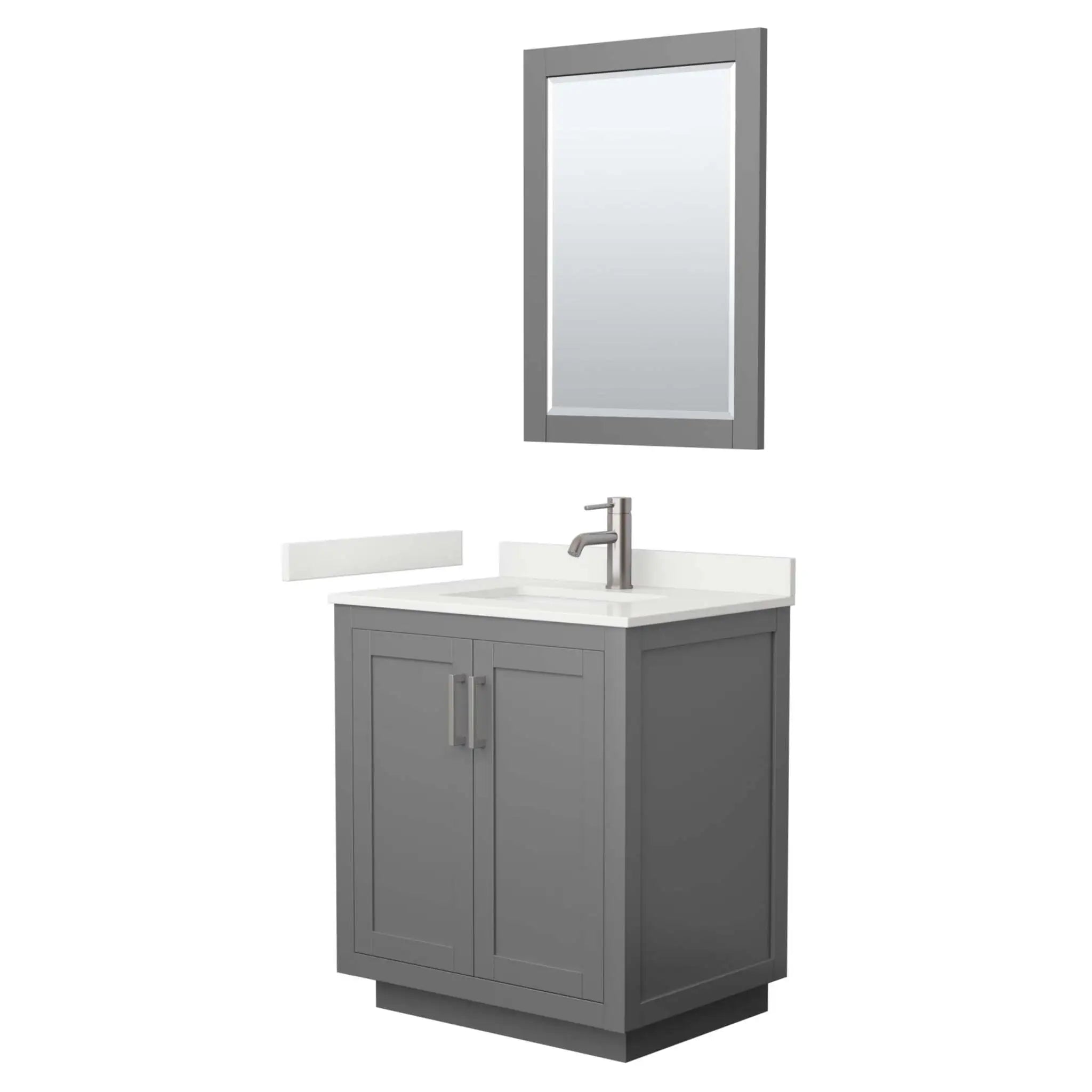 30" Miranda Single Bathroom Vanity in Dark Gray with Brushed Nickel Trim & 24" Mirror by Wyndham