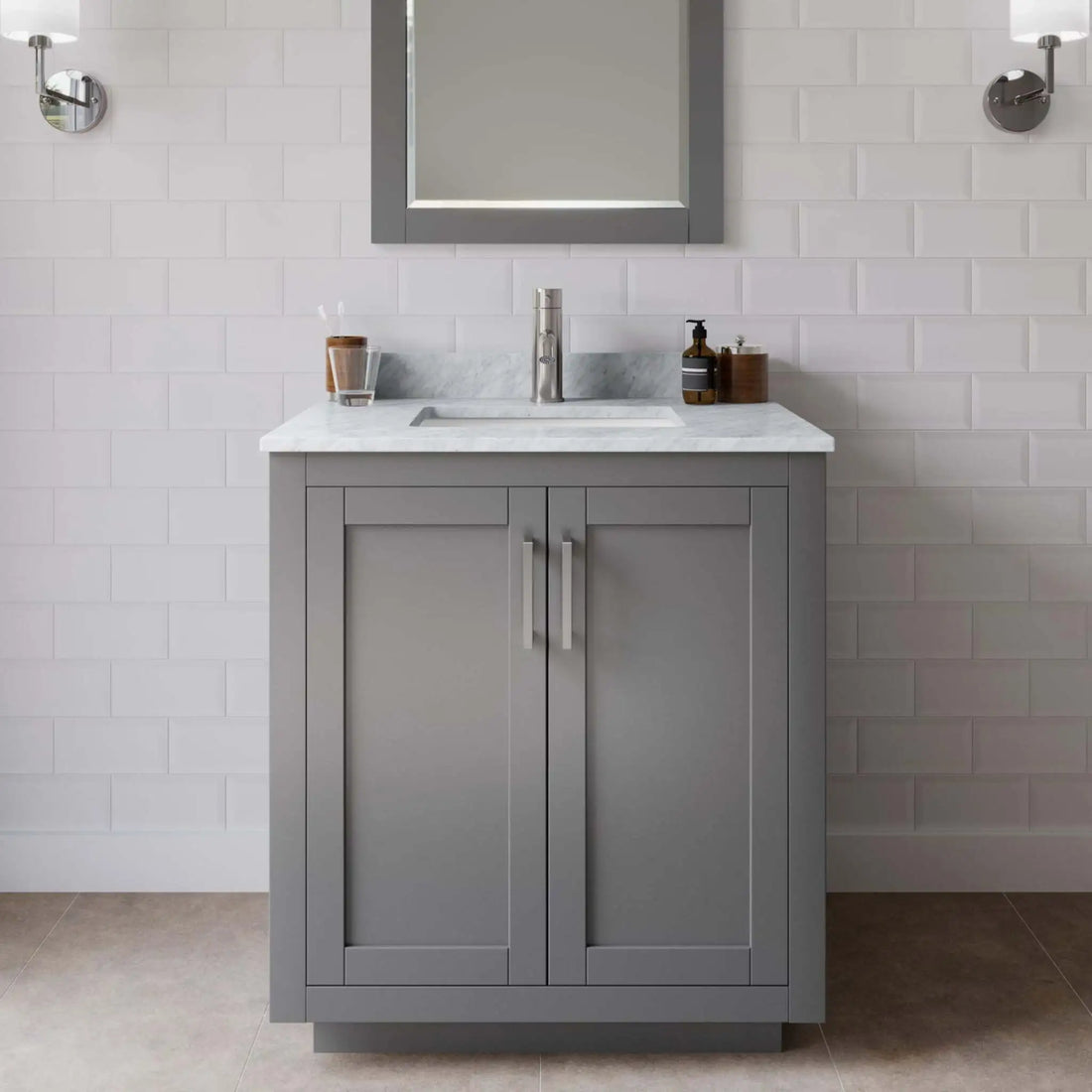 30" Miranda Single Bathroom Vanity in Dark Gray with Brushed Nickel Trim by Wyndham