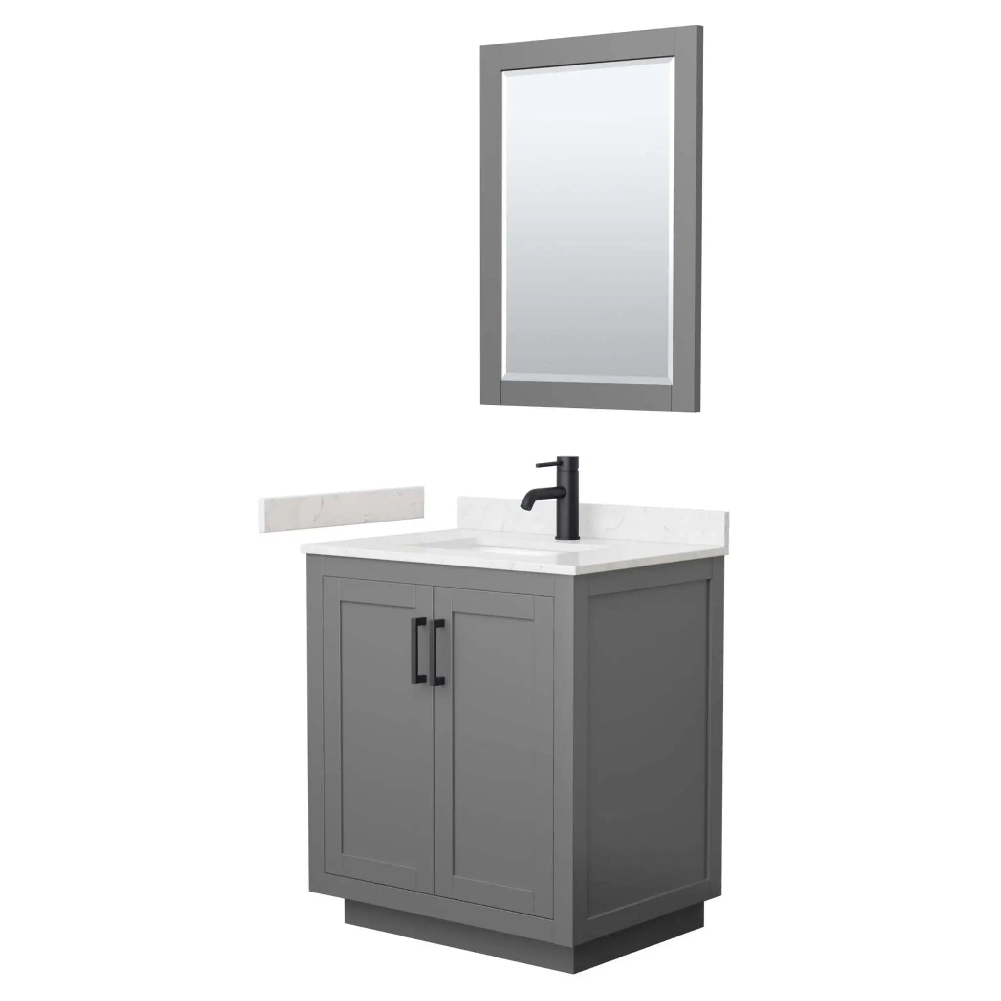 30" Miranda Single Bathroom Vanity in Dark Gray with Matte Black Trim & 24" Mirror by Wyndham