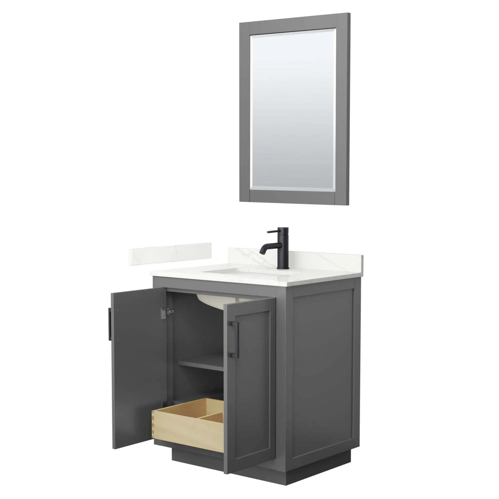 30" Miranda Single Bathroom Vanity in Dark Gray with Matte Black Trim & 24" Mirror by Wyndham