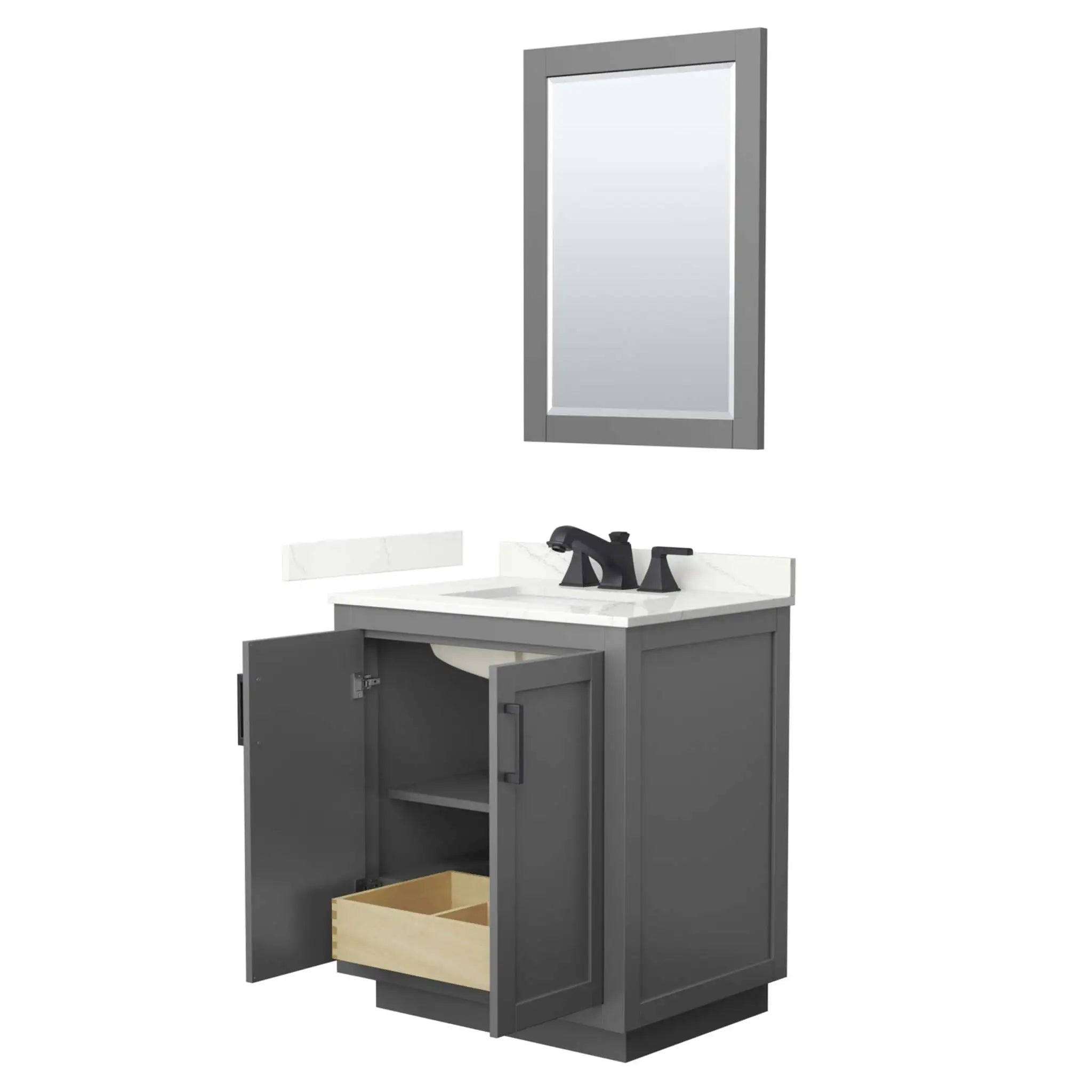30" Miranda Single Bathroom Vanity in Dark Gray with Matte Black Trim & 24" Mirror by Wyndham