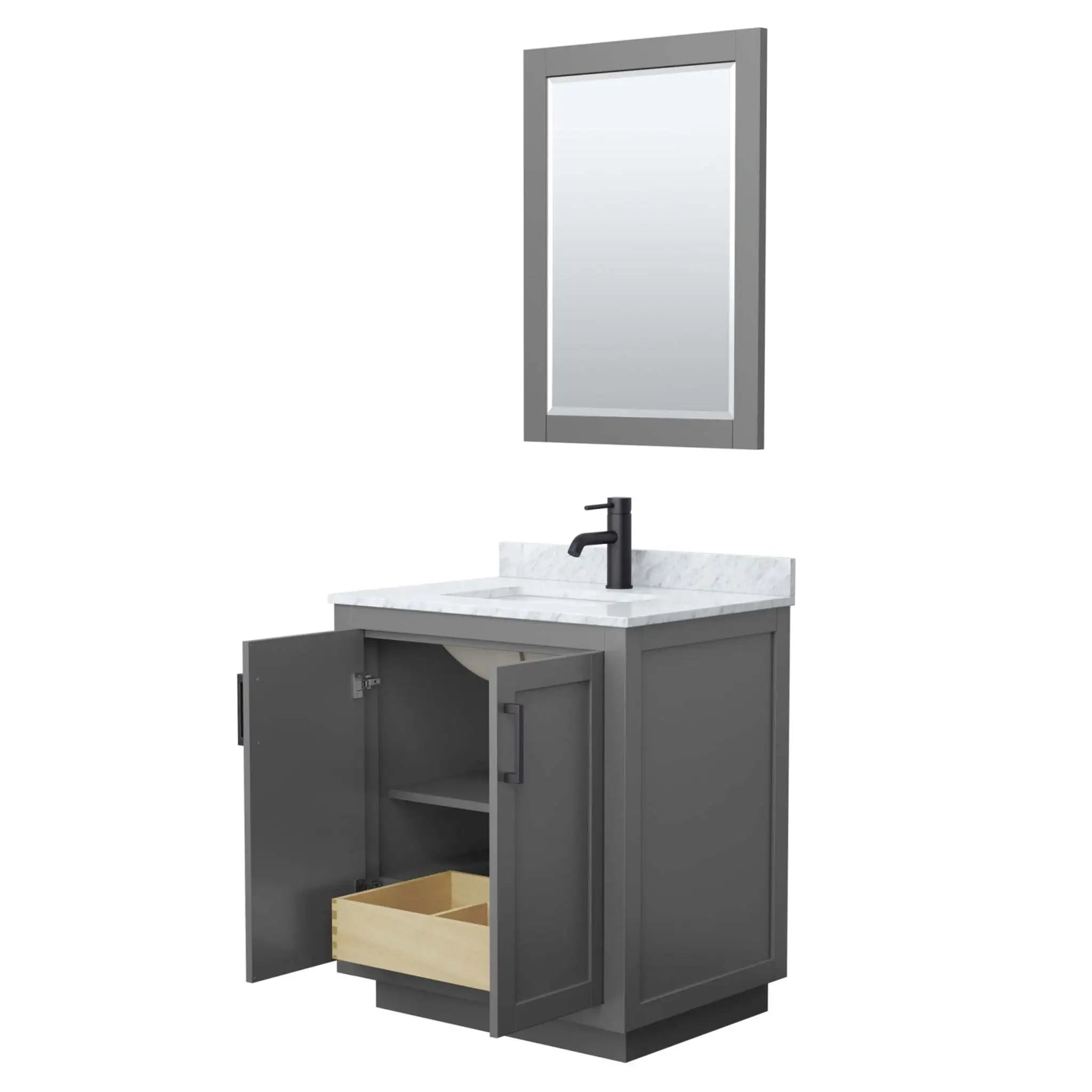 30" Miranda Single Bathroom Vanity in Dark Gray with Matte Black Trim & 24" Mirror by Wyndham