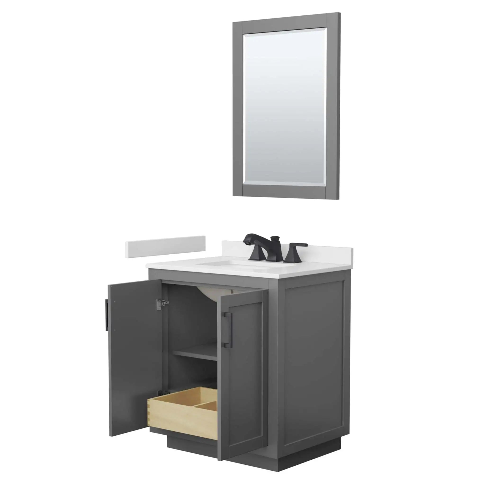 30" Miranda Single Bathroom Vanity in Dark Gray with Matte Black Trim & 24" Mirror by Wyndham