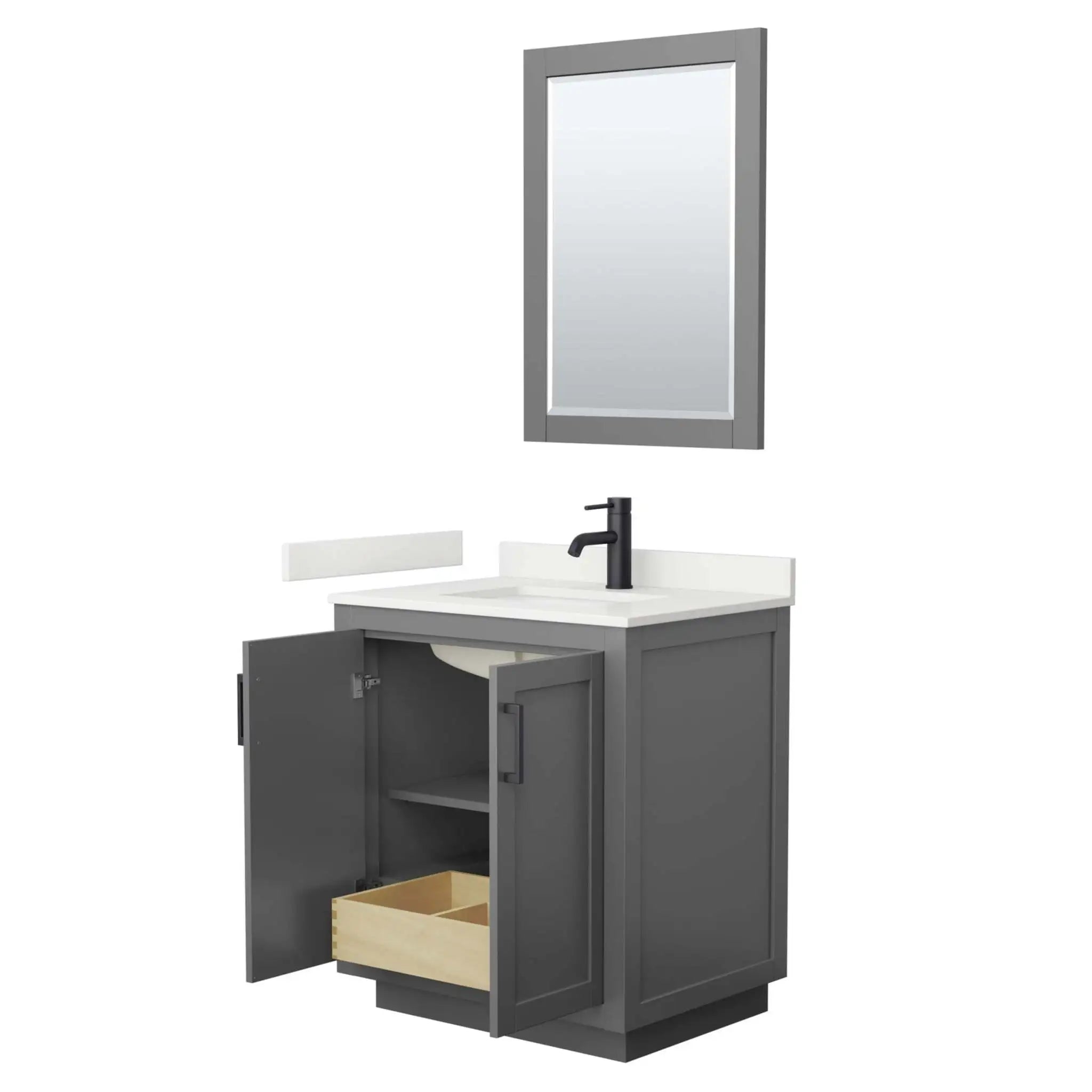 30" Miranda Single Bathroom Vanity in Dark Gray with Matte Black Trim & 24" Mirror by Wyndham