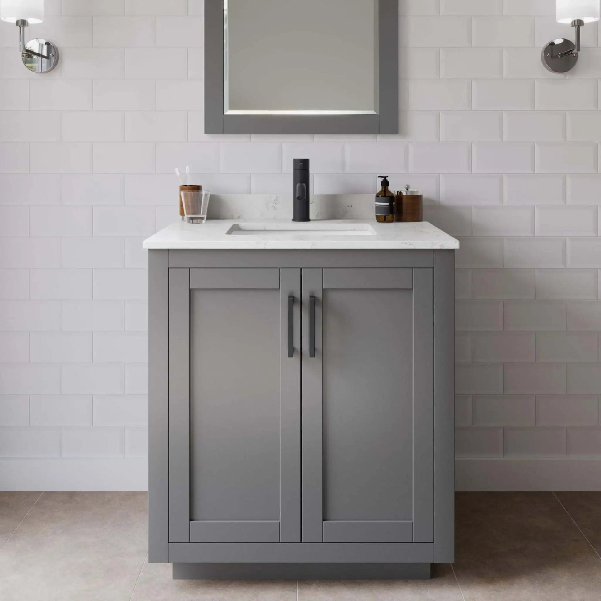 30" Miranda Single Bathroom Vanity in Dark Gray with Matte Black Trim by Wyndham