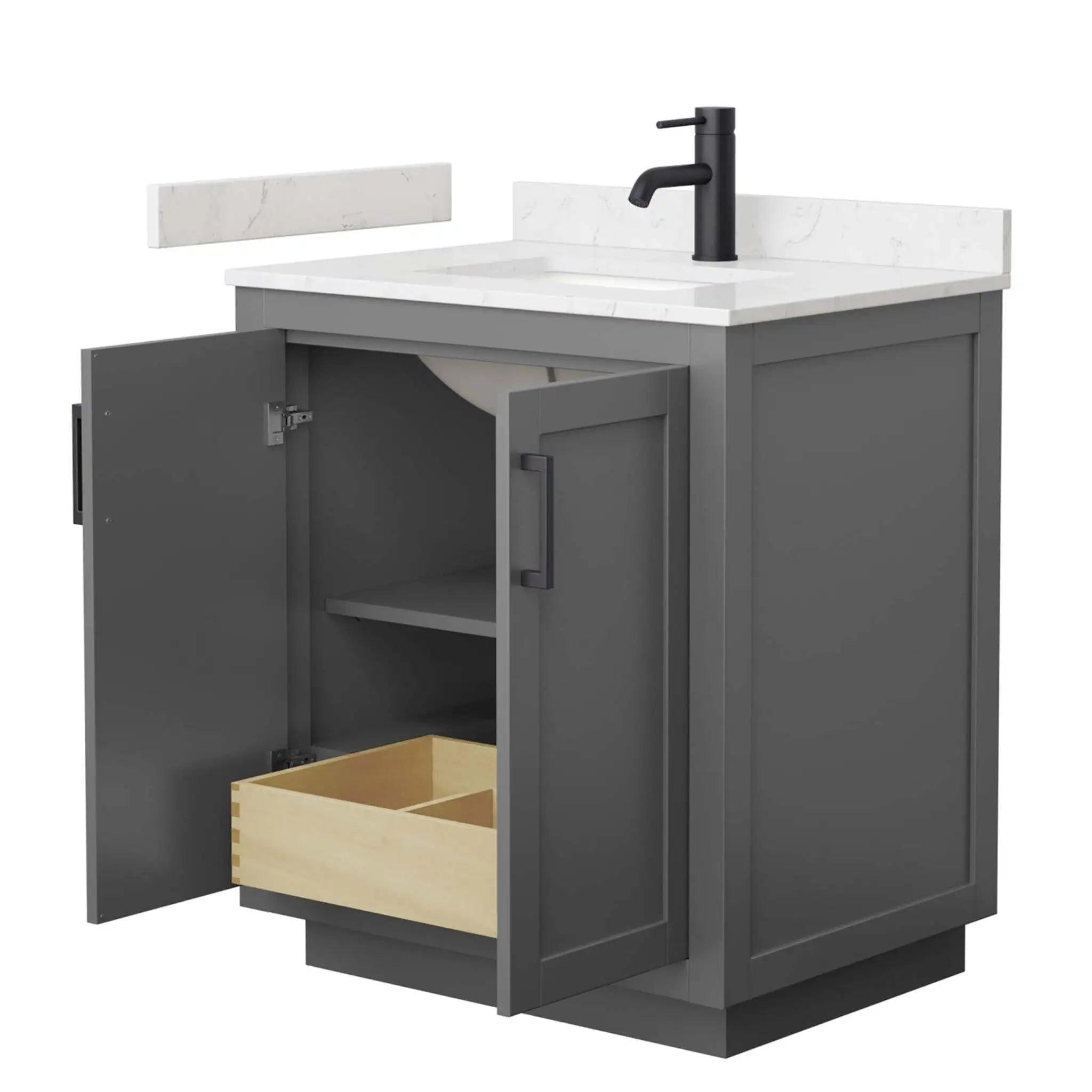 30" Miranda Single Bathroom Vanity in Dark Gray with Matte Black Trim by Wyndham