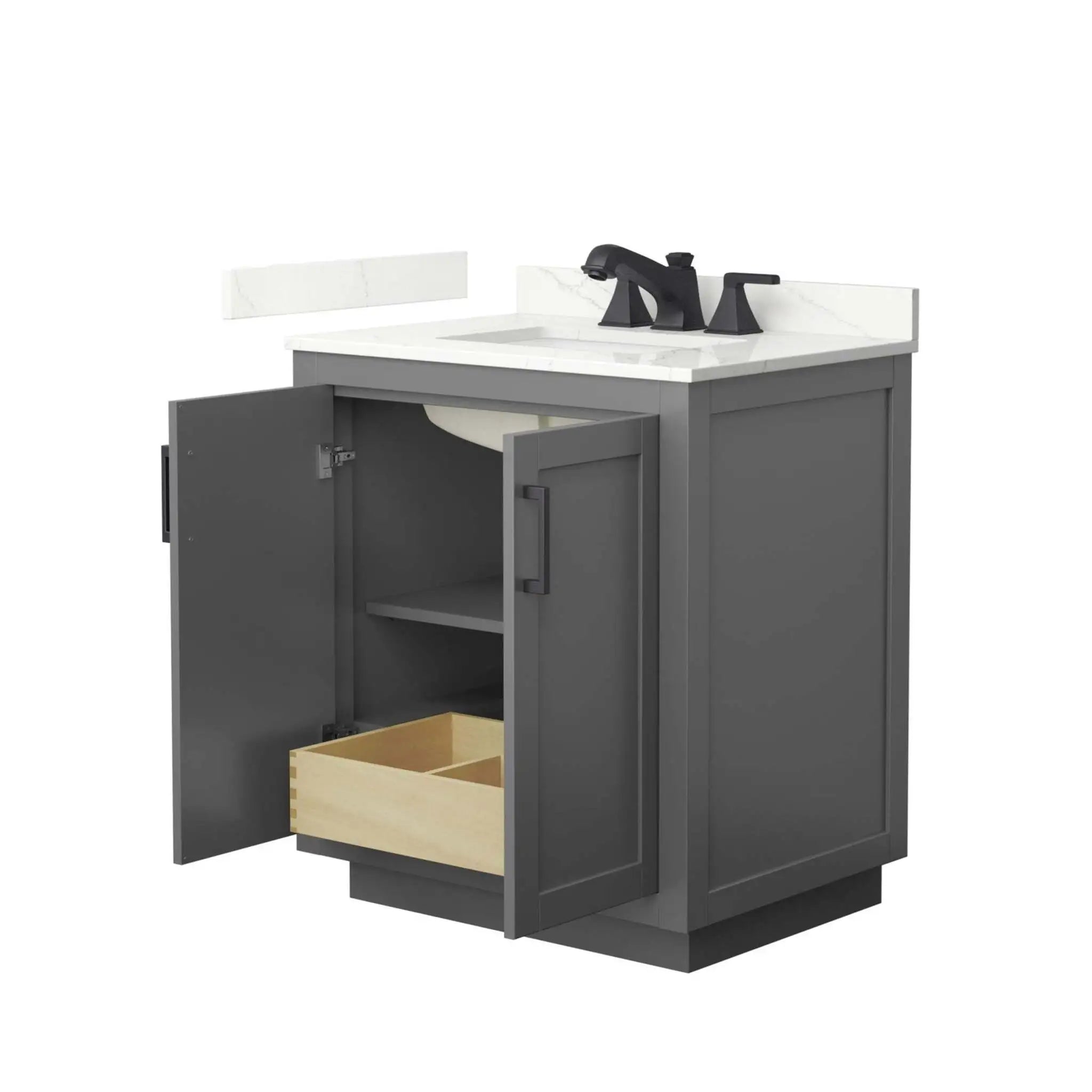 30" Miranda Single Bathroom Vanity in Dark Gray with Matte Black Trim by Wyndham