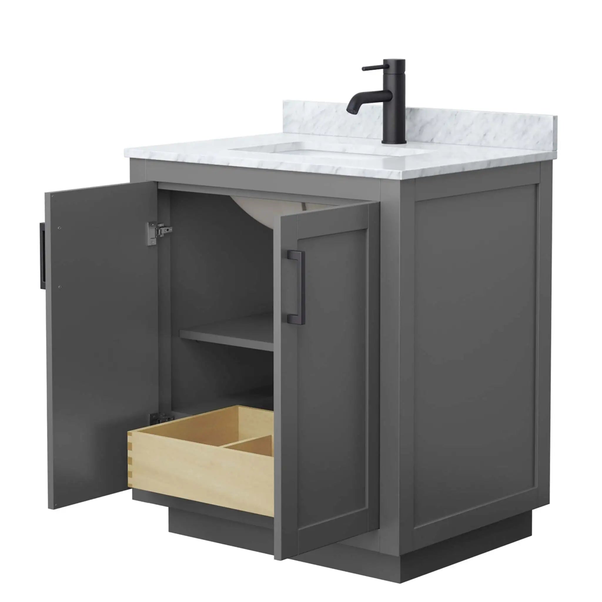 30" Miranda Single Bathroom Vanity in Dark Gray with Matte Black Trim by Wyndham