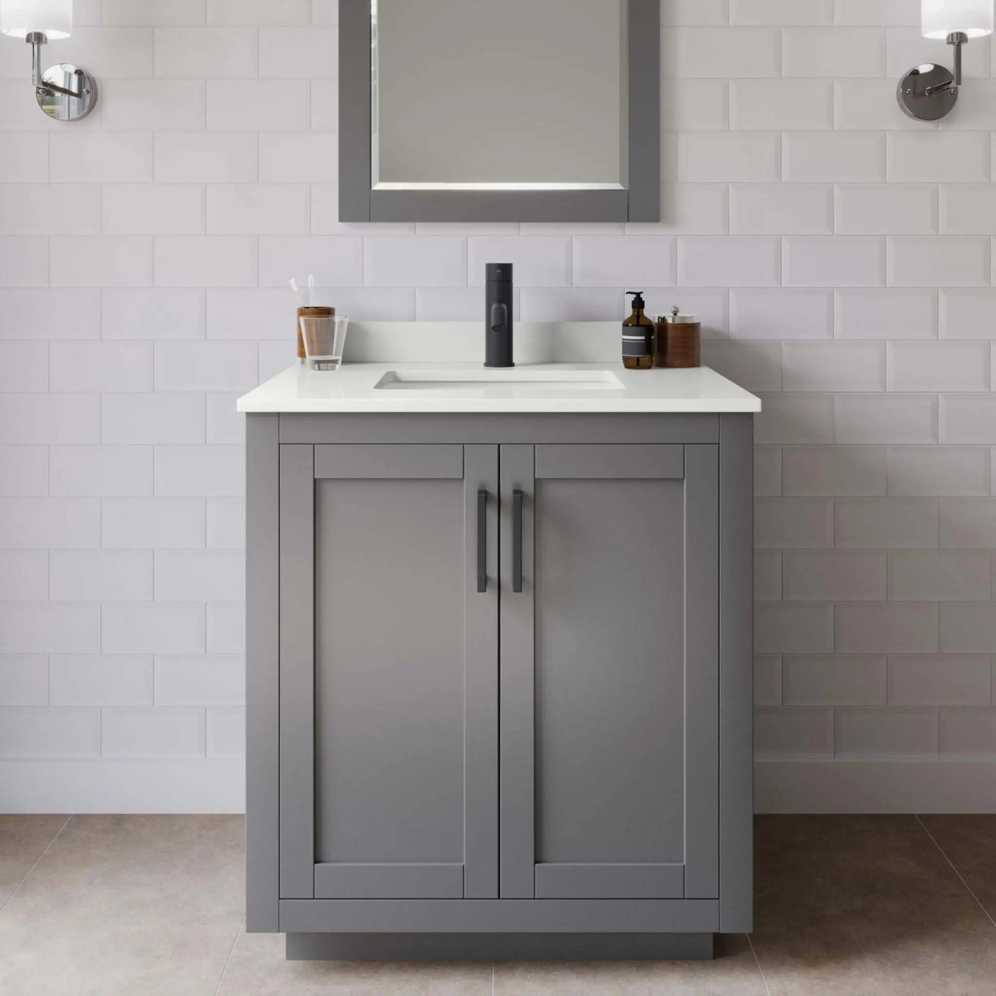 30" Miranda Single Bathroom Vanity in Dark Gray with Matte Black Trim by Wyndham