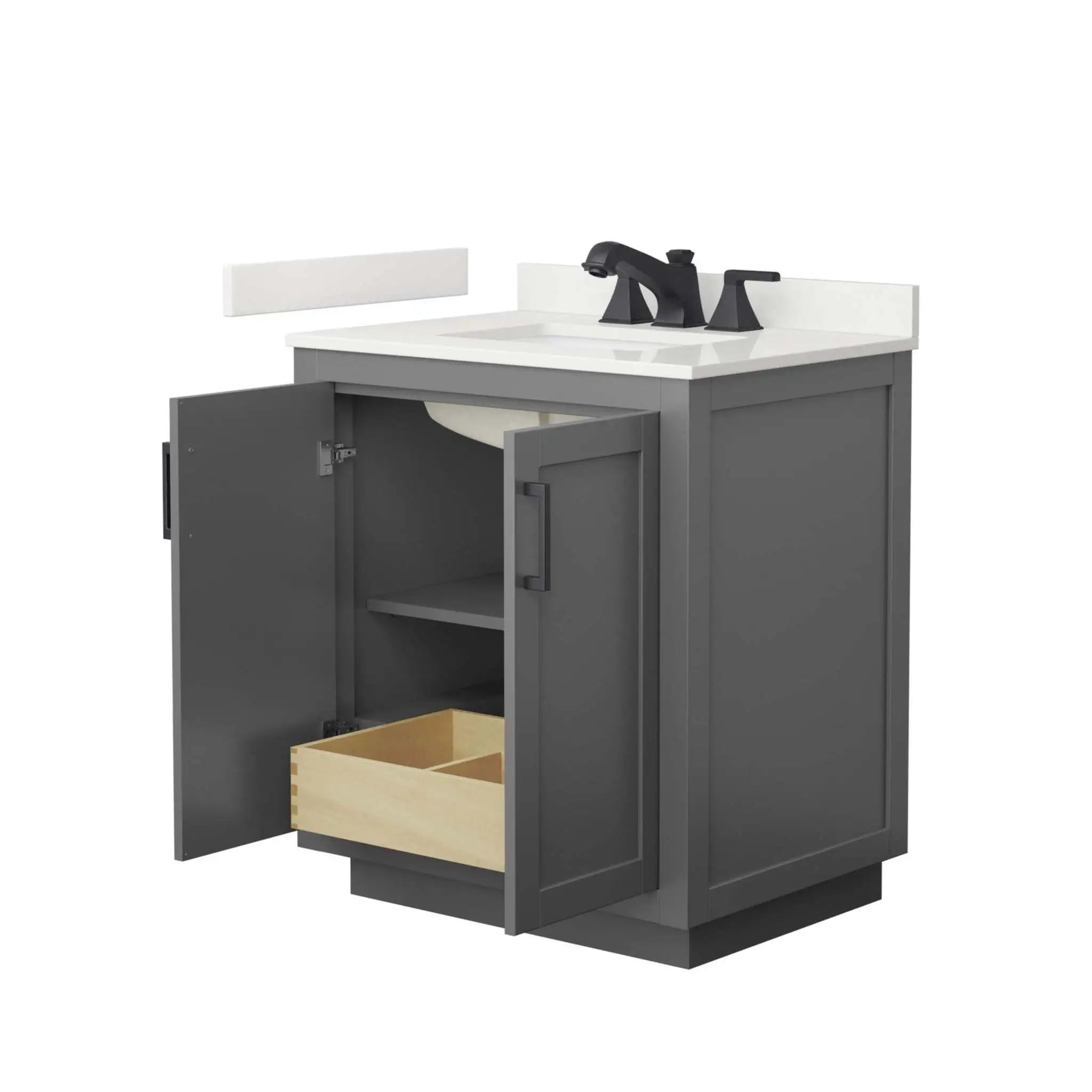 30" Miranda Single Bathroom Vanity in Dark Gray with Matte Black Trim by Wyndham