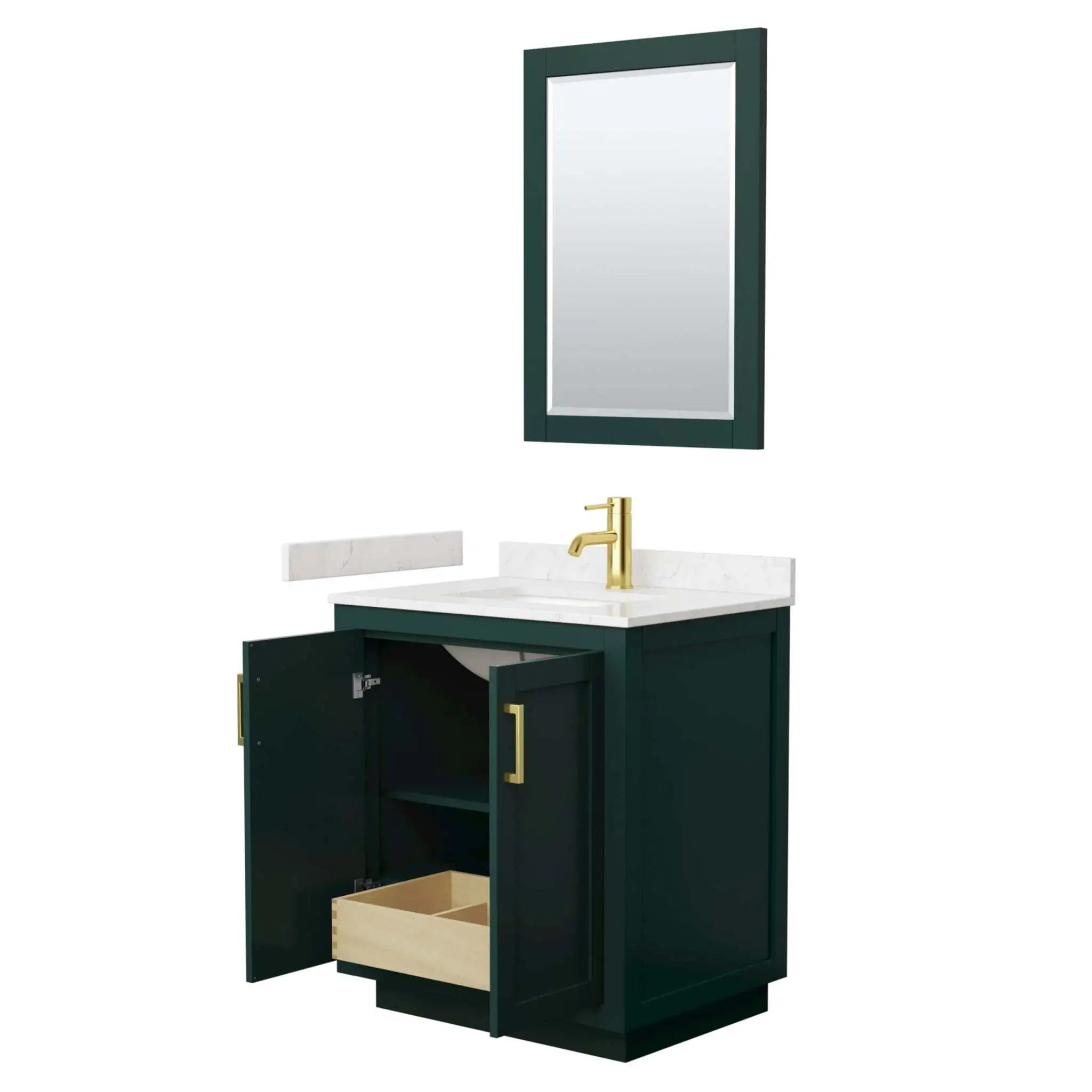 30" Miranda Single Bathroom Vanity in Green with Brushed Gold Trim & 24" Mirror by Wyndham