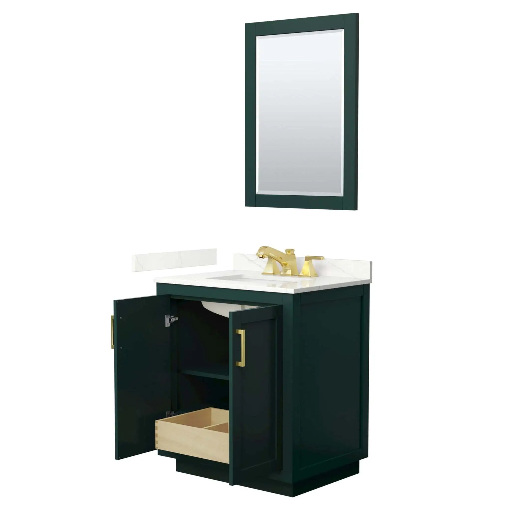 30" Miranda Single Bathroom Vanity in Green with Brushed Gold Trim & 24" Mirror by Wyndham