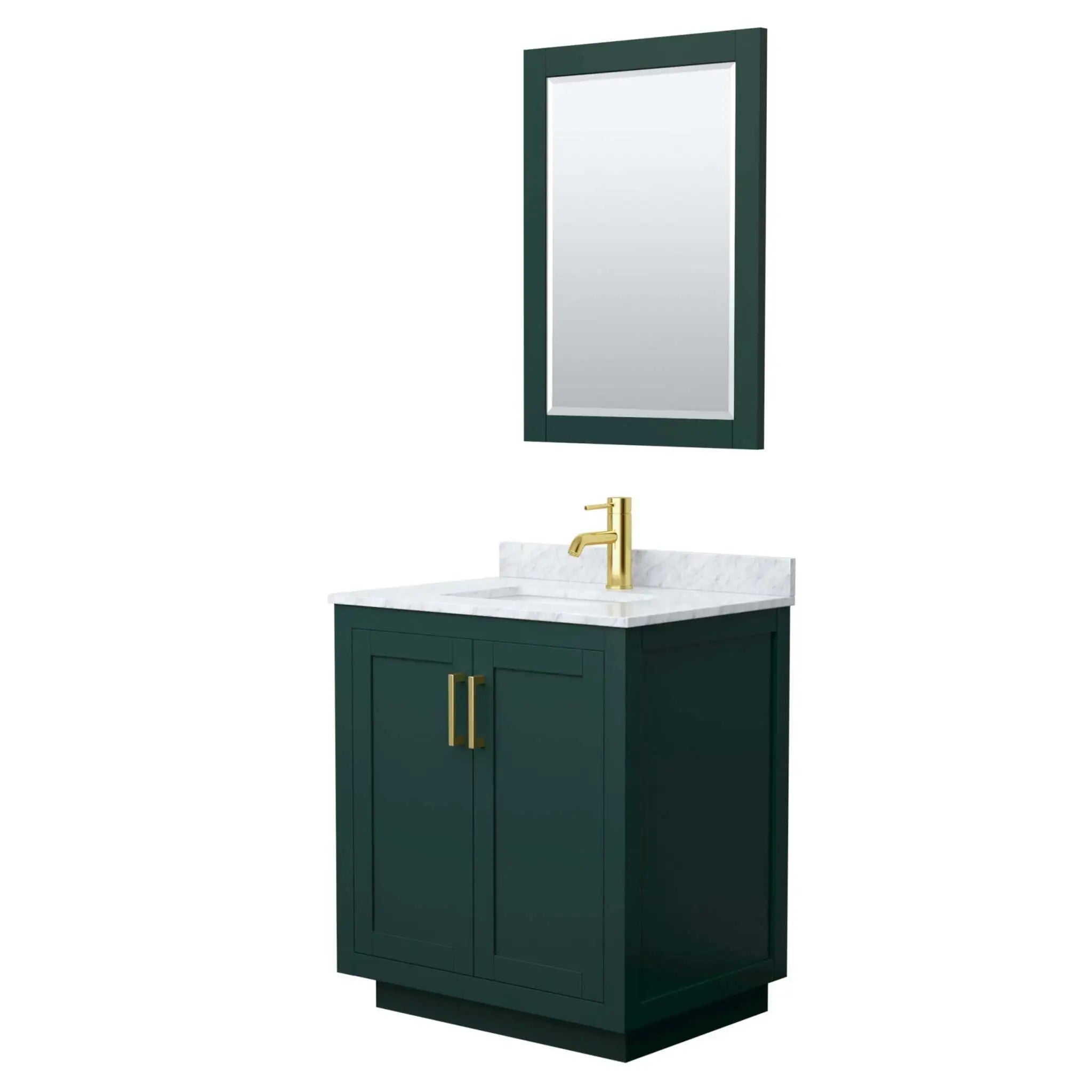 30" Miranda Single Bathroom Vanity in Green with Brushed Gold Trim & 24" Mirror by Wyndham