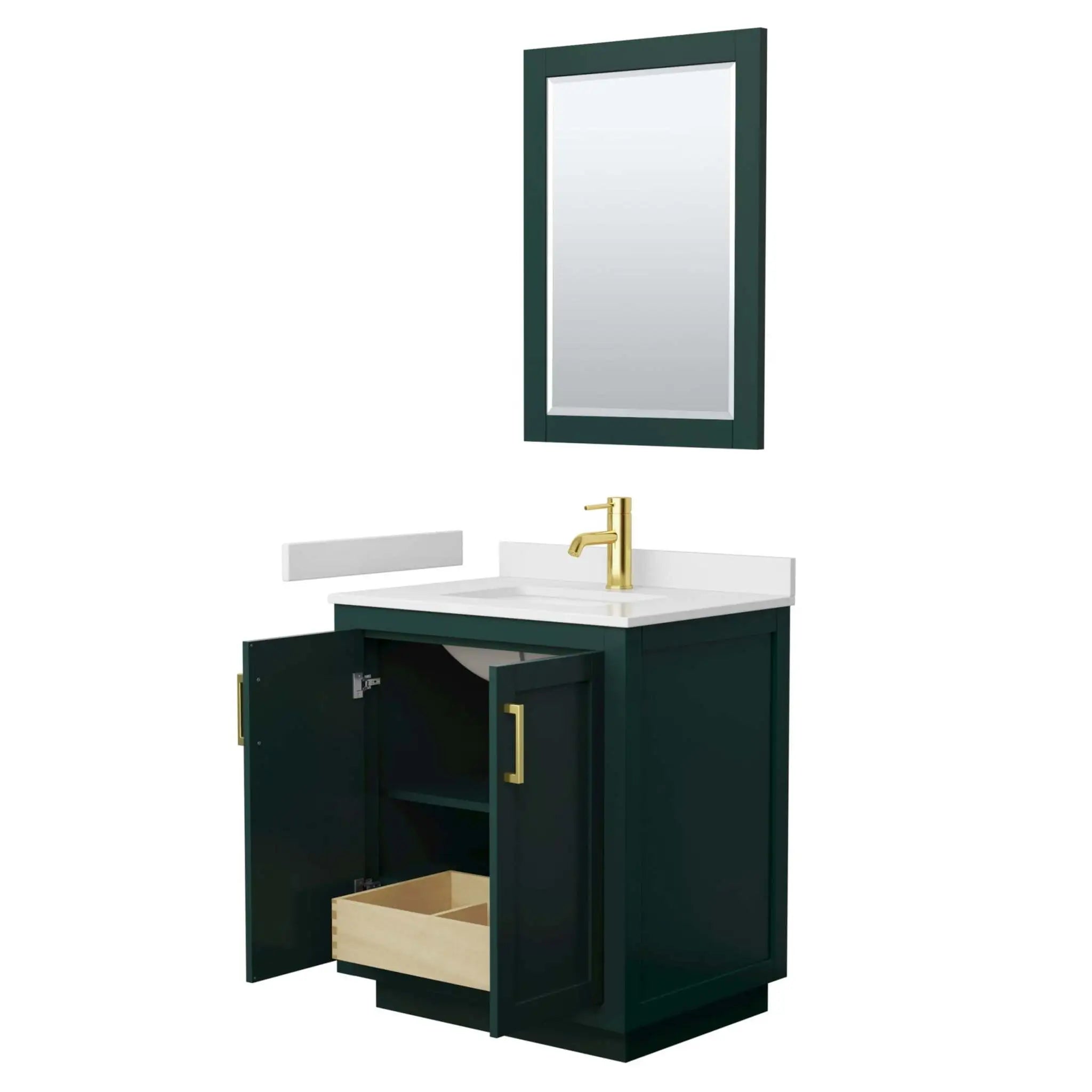 30" Miranda Single Bathroom Vanity in Green with Brushed Gold Trim & 24" Mirror by Wyndham