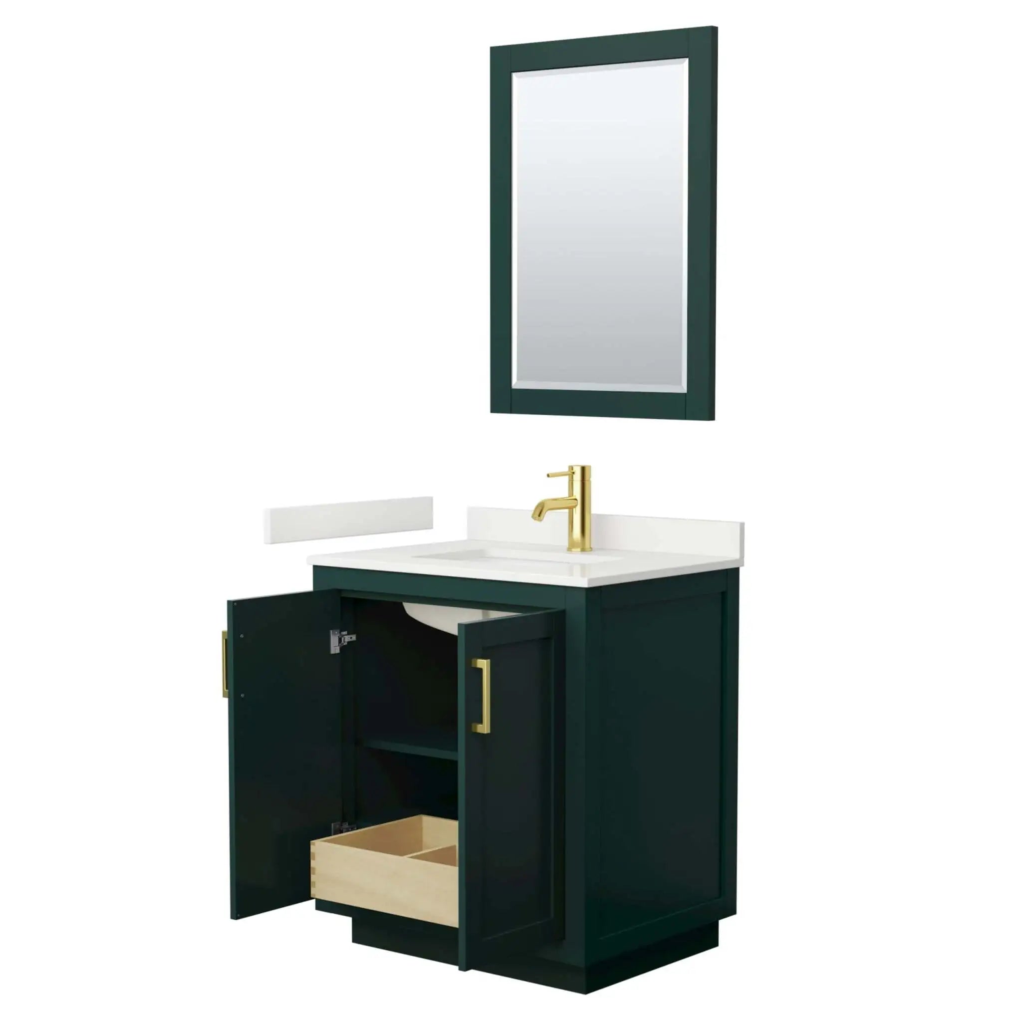 30" Miranda Single Bathroom Vanity in Green with Brushed Gold Trim & 24" Mirror by Wyndham