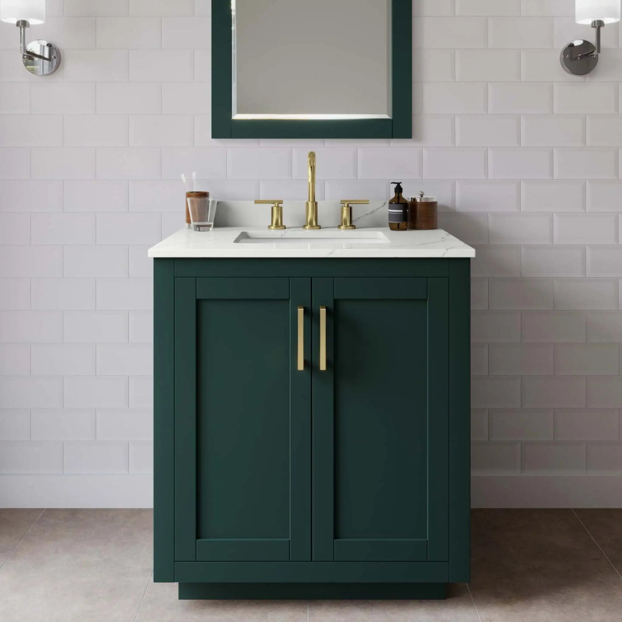 30" Miranda Single Bathroom Vanity in Green with Brushed Gold Trim by Wyndham