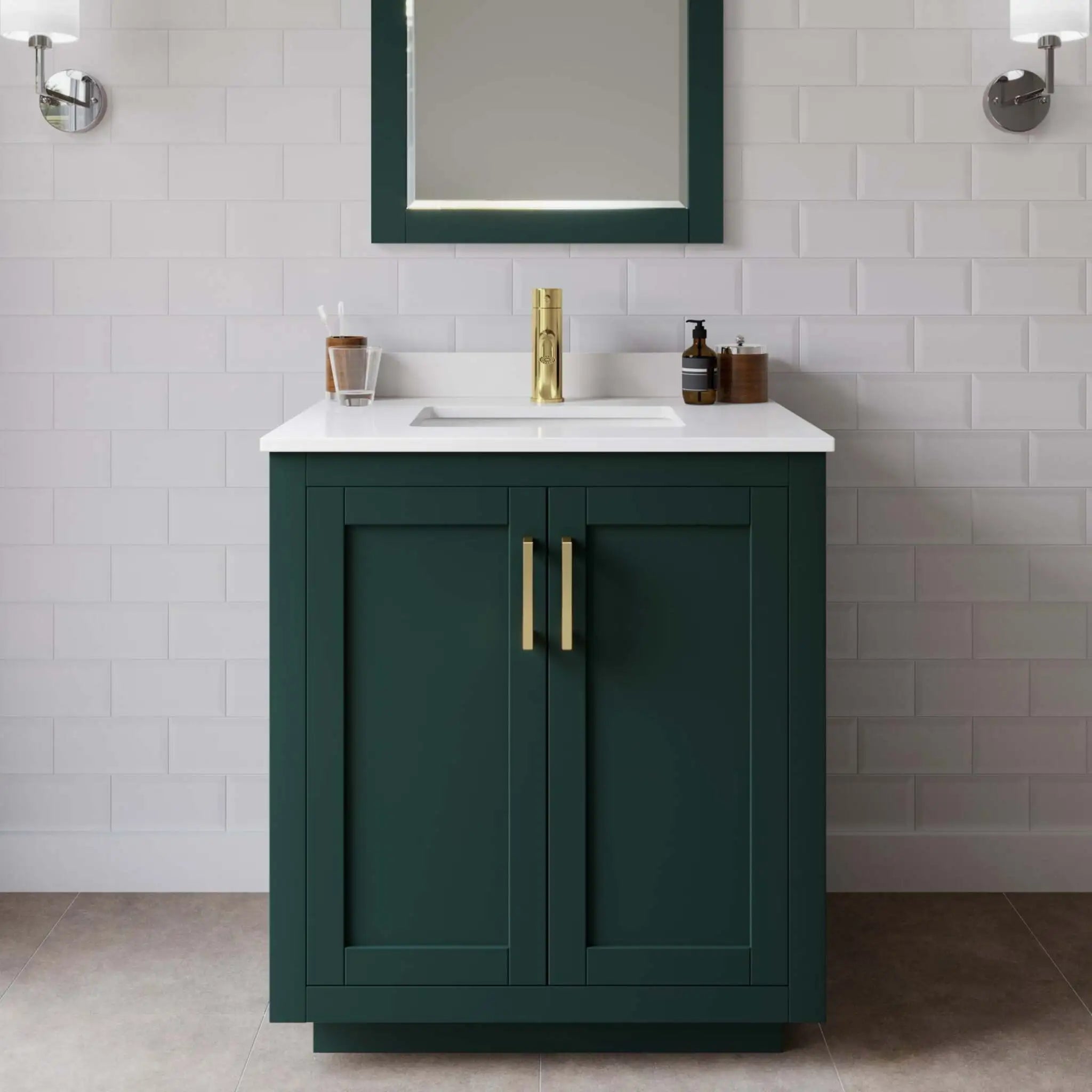 30" Miranda Single Bathroom Vanity in Green with Brushed Gold Trim by Wyndham