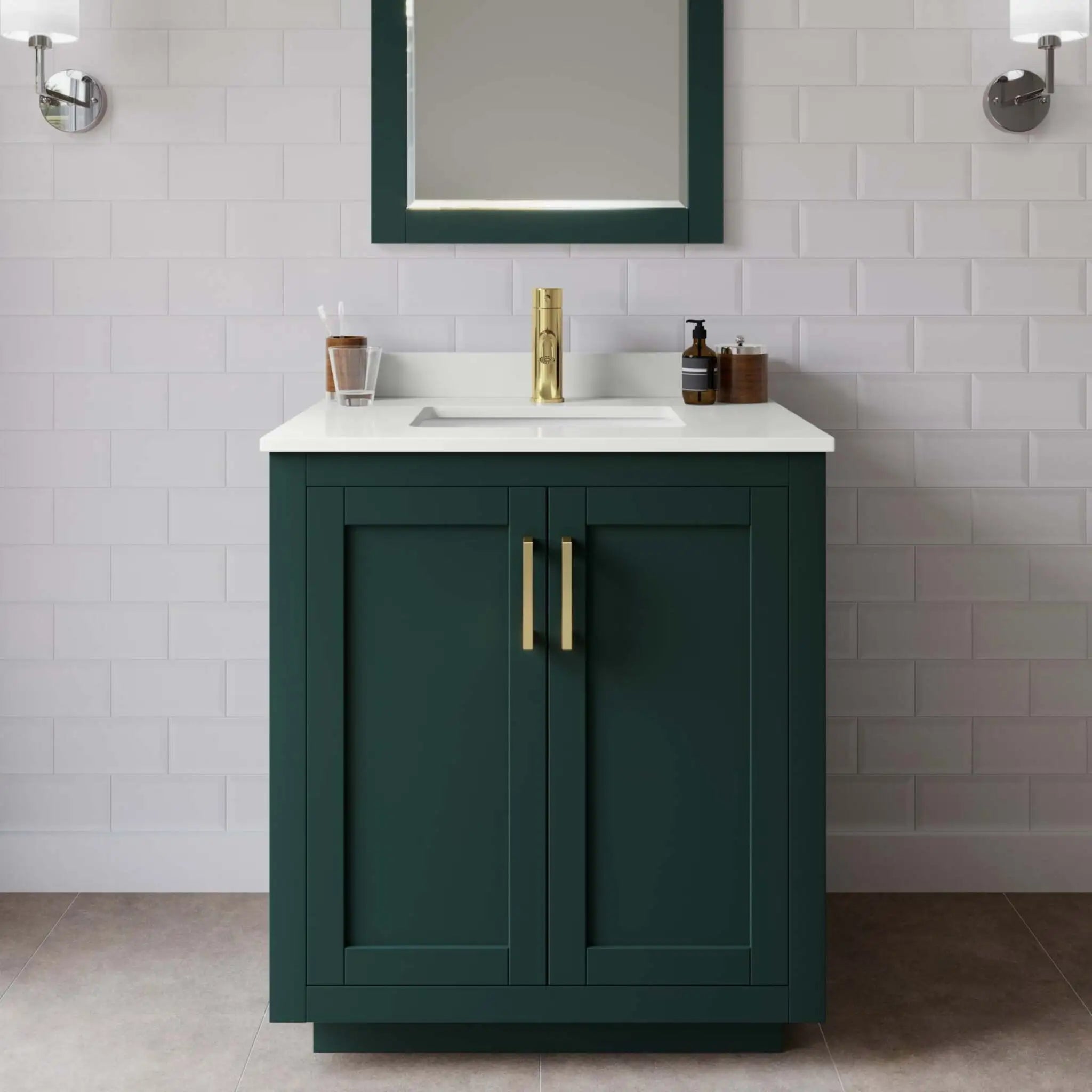 30" Miranda Single Bathroom Vanity in Green with Brushed Gold Trim by Wyndham