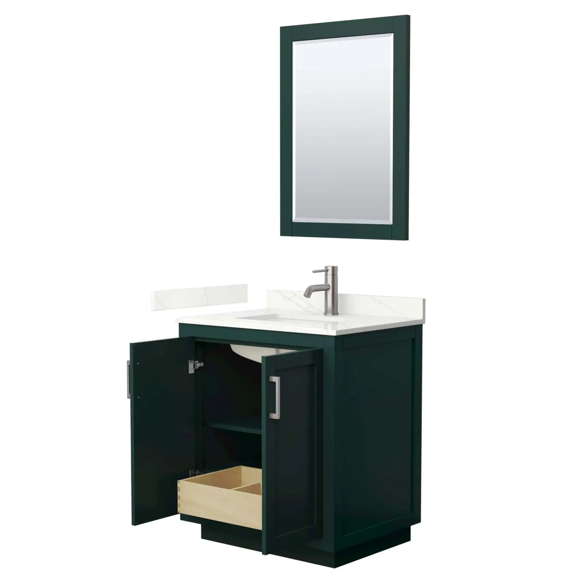 30" Miranda Single Bathroom Vanity in Green with Brushed Nickel Trim & 24" Mirror by Wyndham