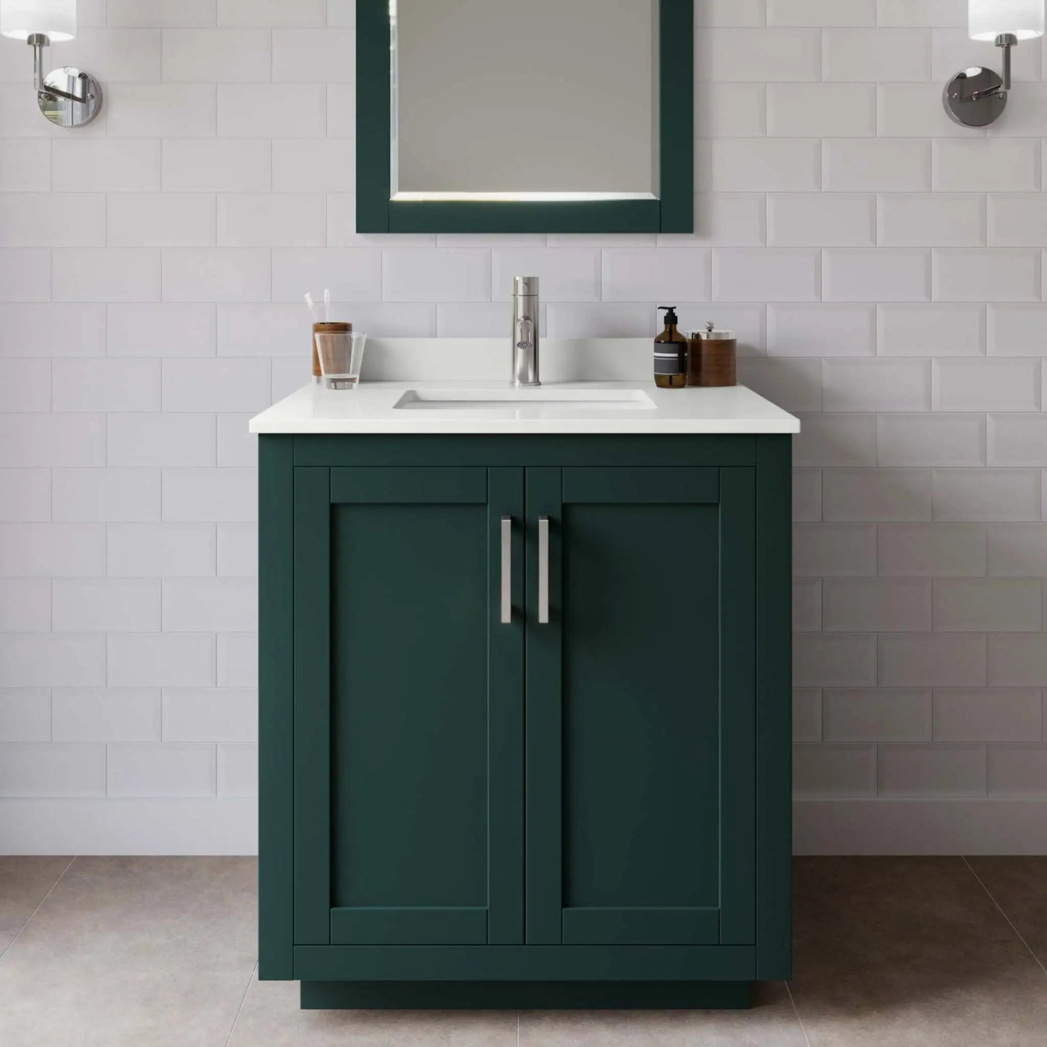 30" Miranda Single Bathroom Vanity in Green with Brushed Nickel Trim & 24" Mirror by Wyndham