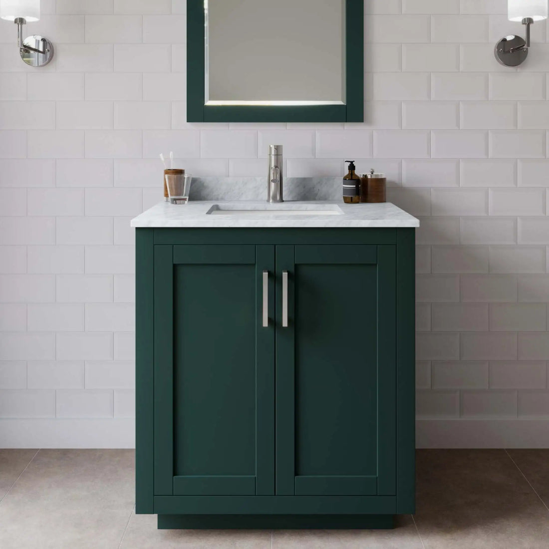 30" Miranda Single Bathroom Vanity in Green with Brushed Nickel Trim by Wyndham