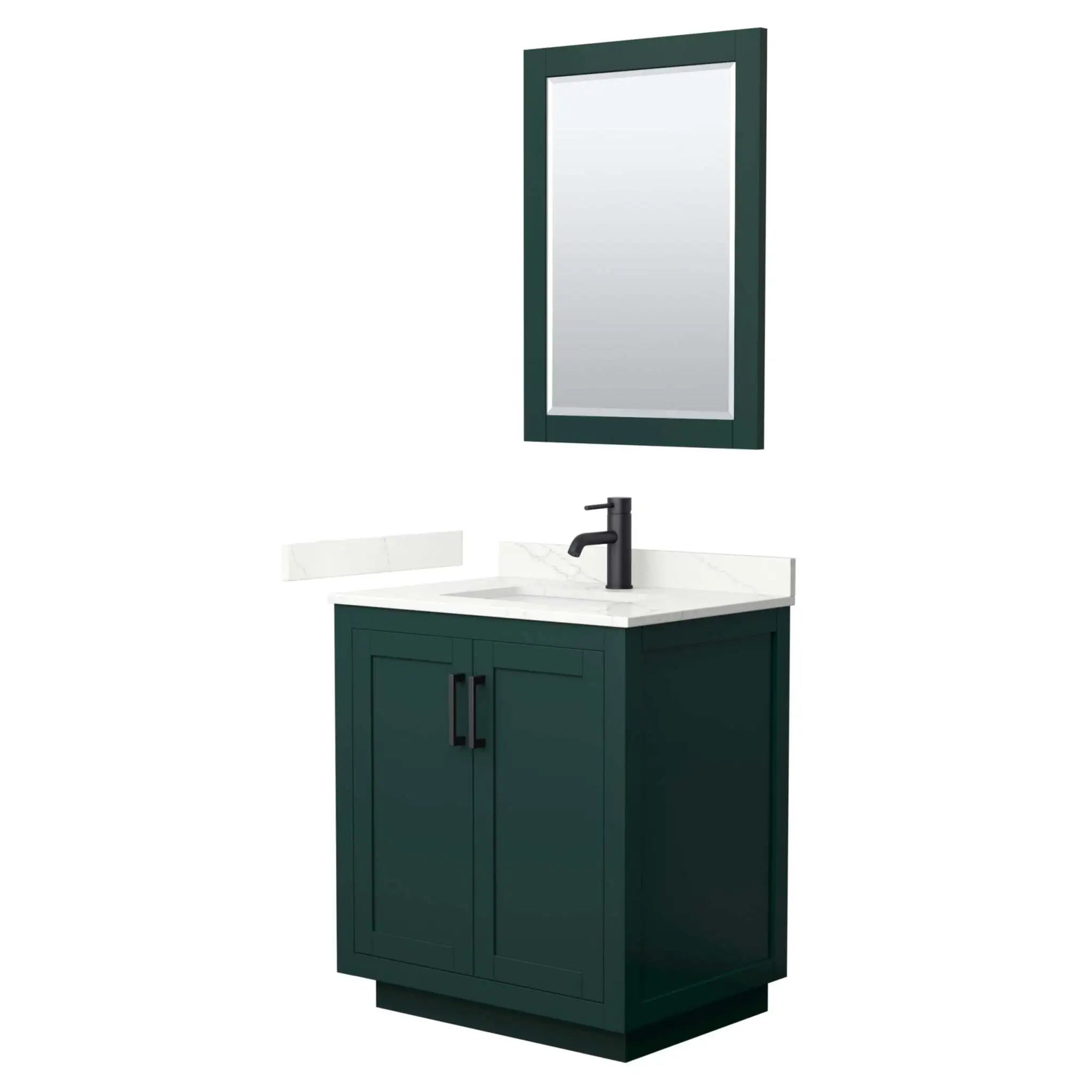 30" Miranda Single Bathroom Vanity in Green with Matte Black Trim & 24" Mirror by Wyndham