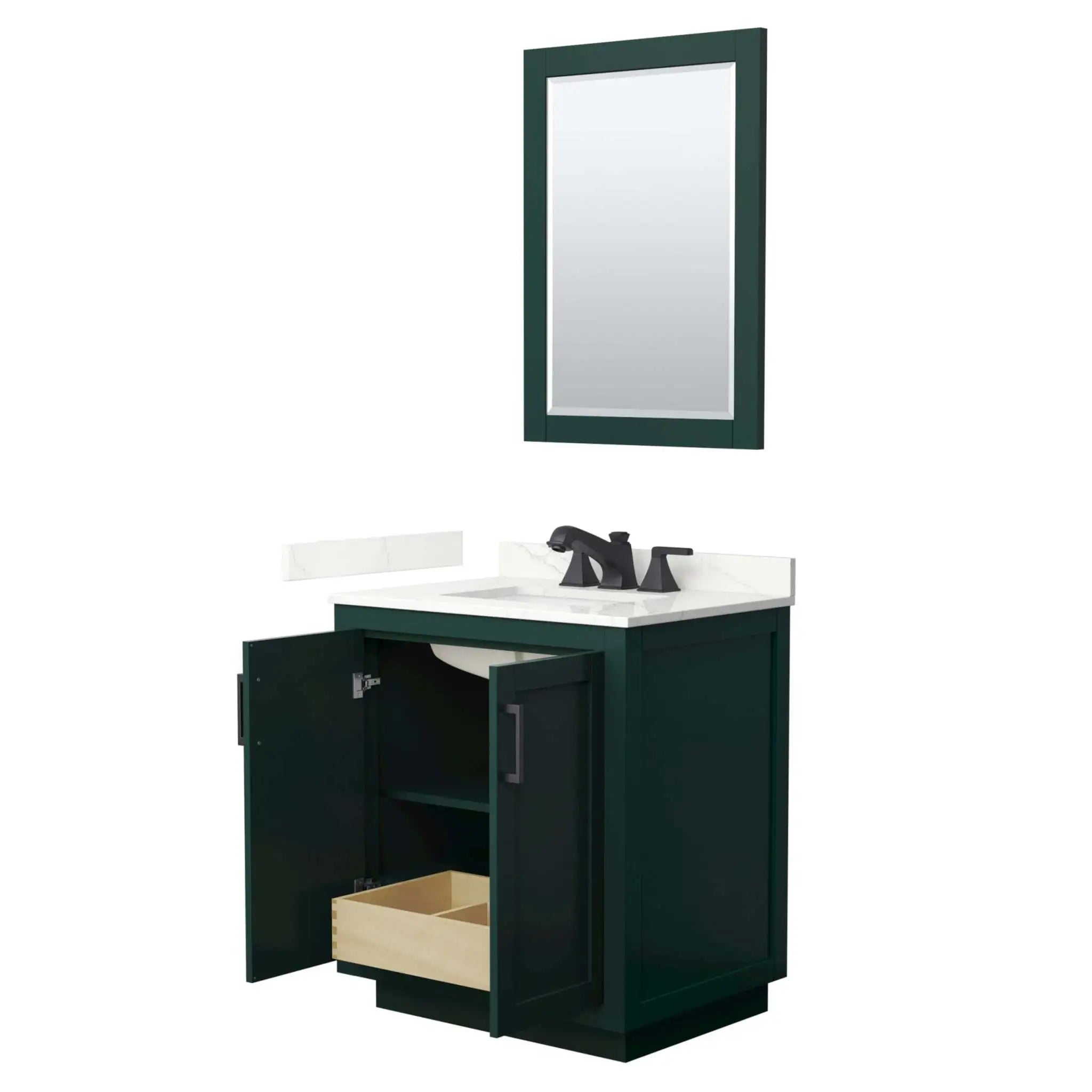 30" Miranda Single Bathroom Vanity in Green with Matte Black Trim & 24" Mirror by Wyndham