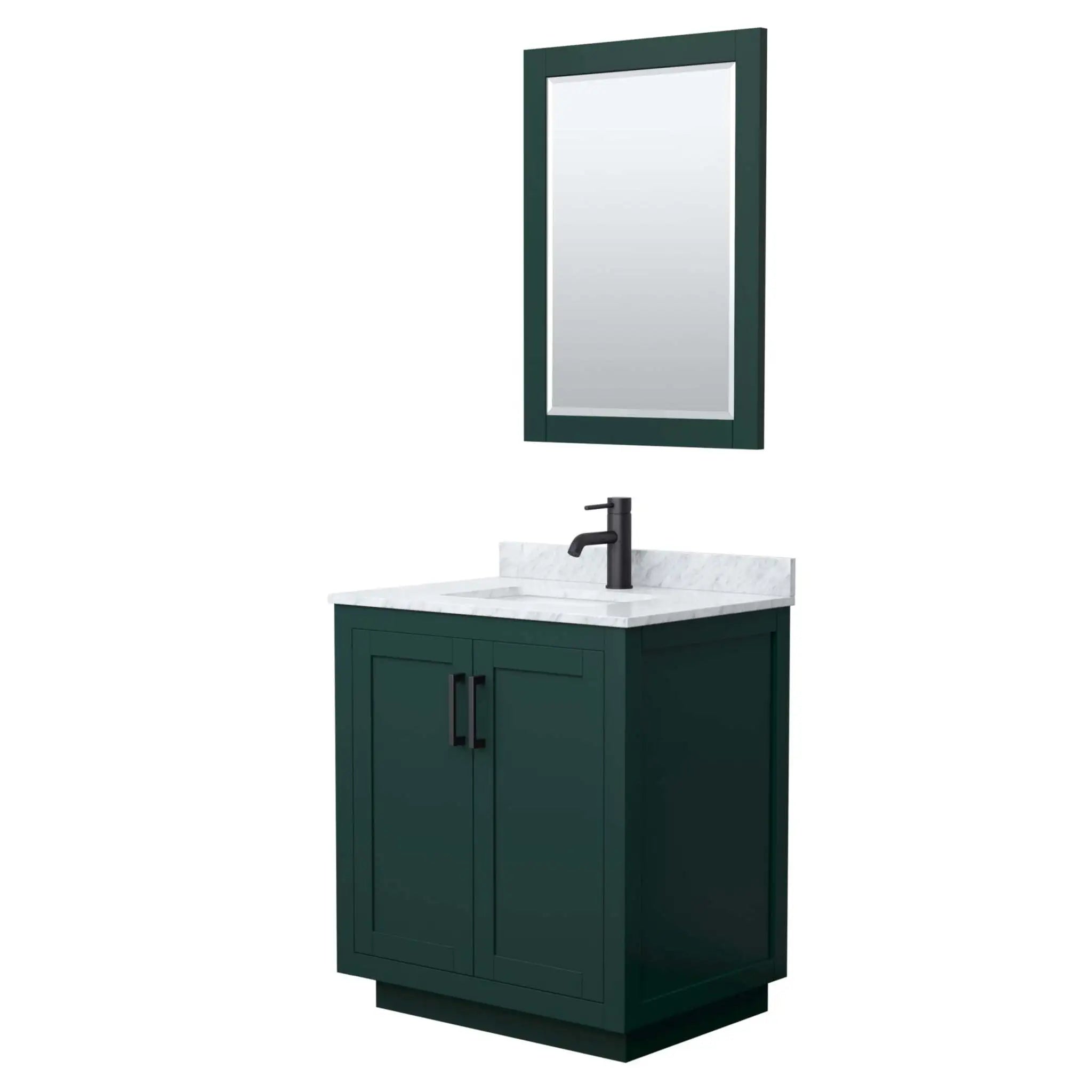30" Miranda Single Bathroom Vanity in Green with Matte Black Trim & 24" Mirror by Wyndham