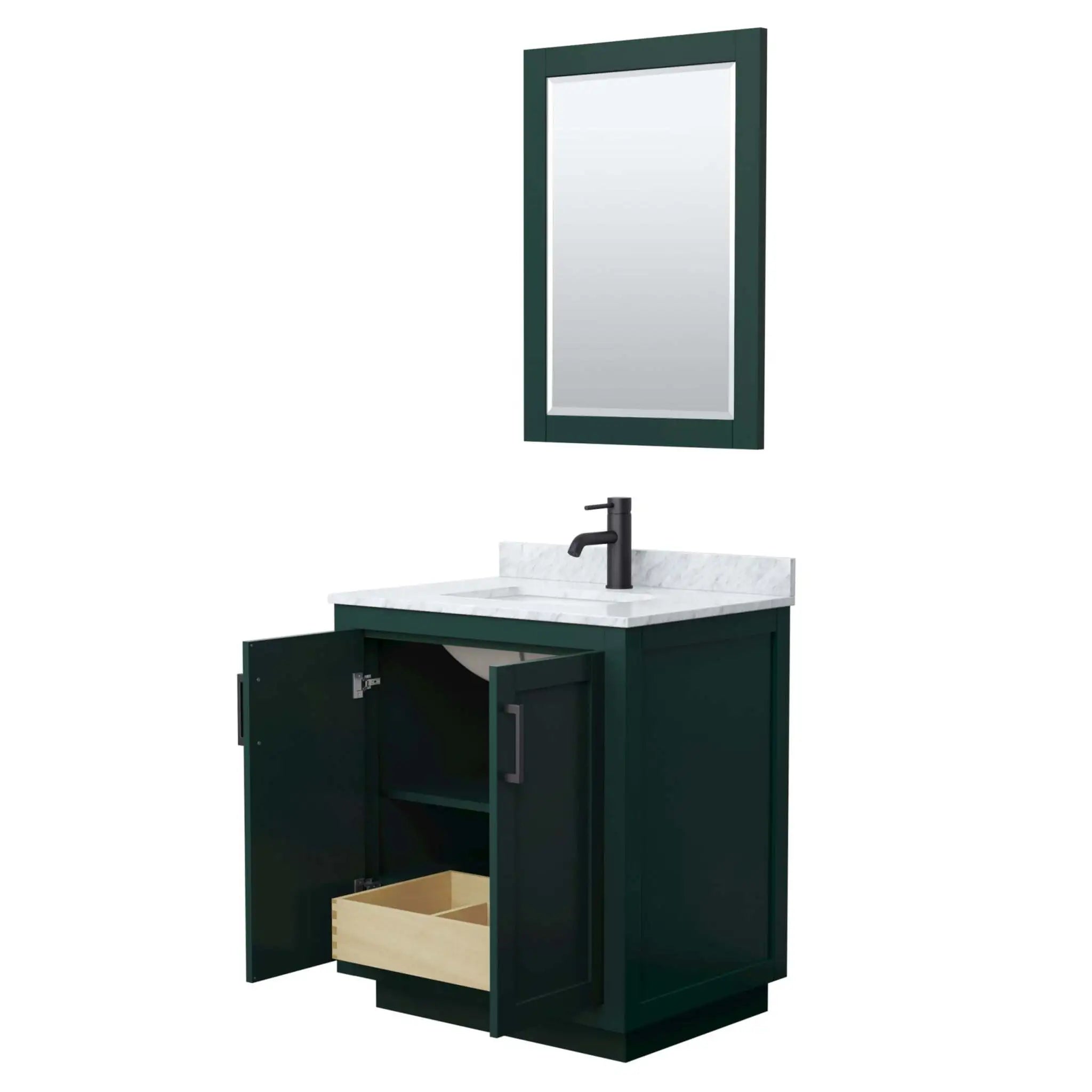 30" Miranda Single Bathroom Vanity in Green with Matte Black Trim & 24" Mirror by Wyndham