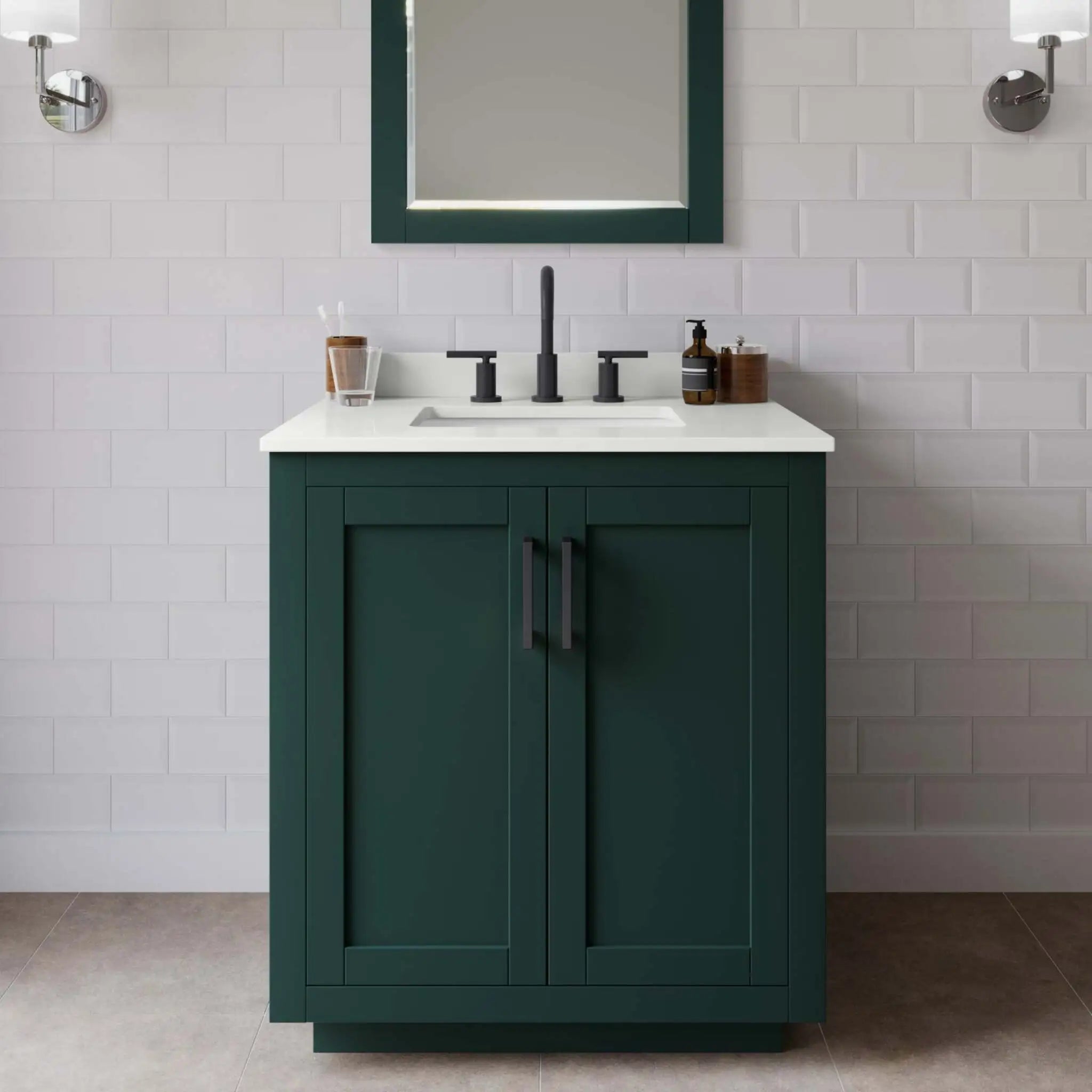 30" Miranda Single Bathroom Vanity in Green with Matte Black Trim & 24" Mirror by Wyndham